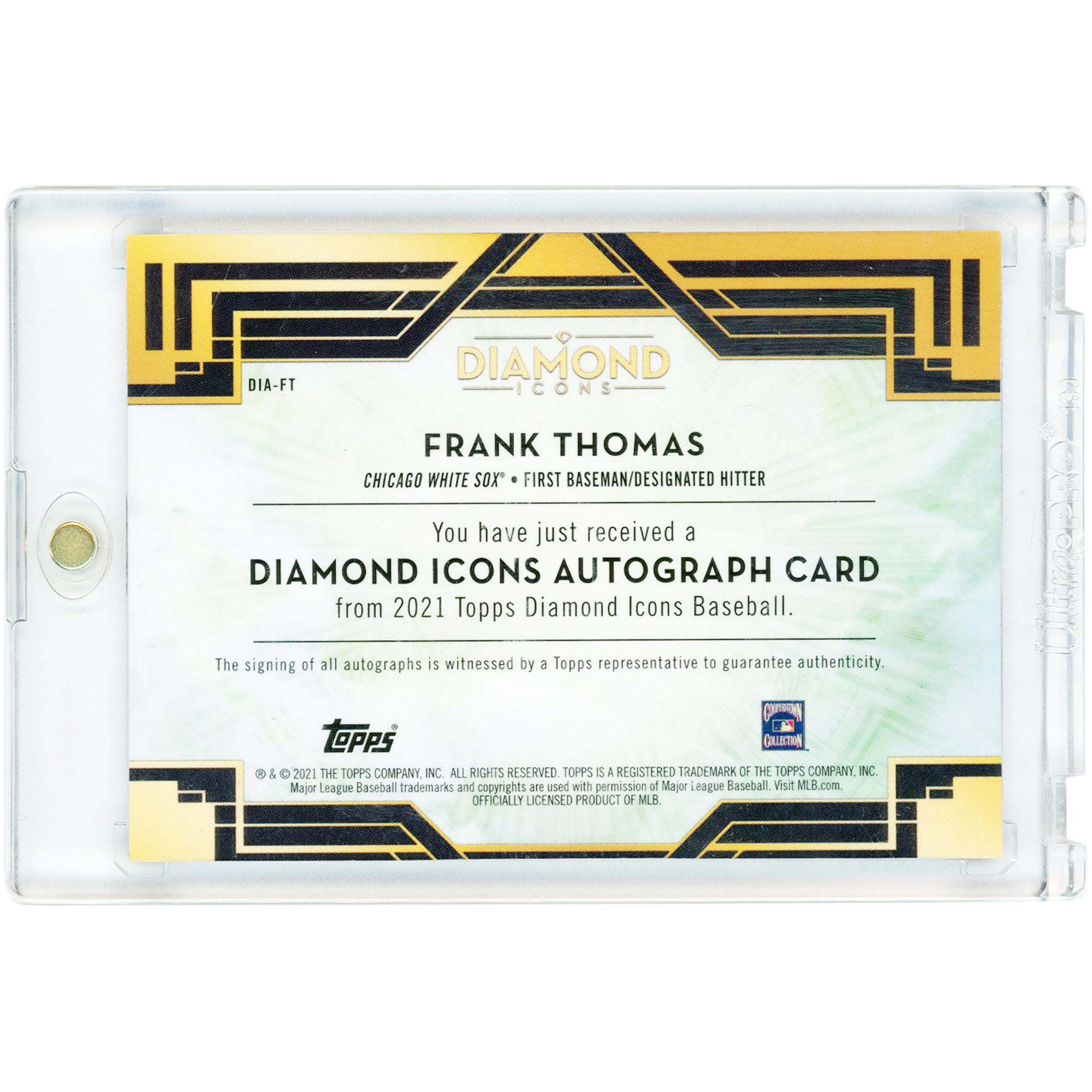 Frank Thomas Chicago White Sox Autographed 2021 Topps Diamond Icons Gold #DIA-FT #1/1 Card