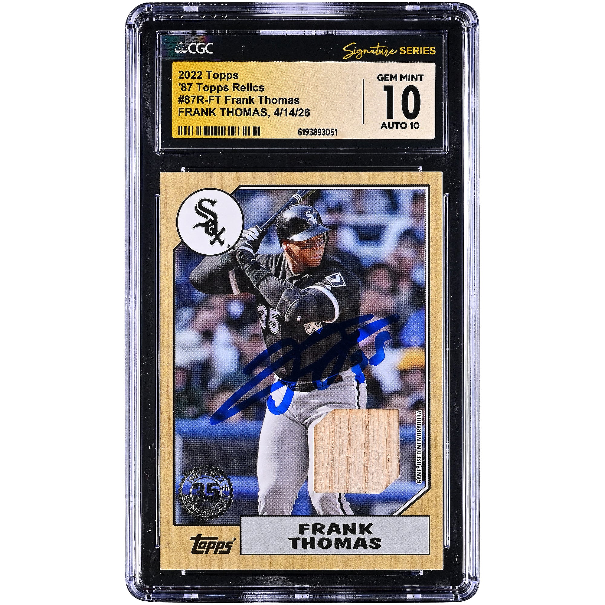 Frank Thomas Chicago White Sox Autographed 2022 Topps '87 Topps Relics #87R-FT CGC Fanatics Witnessed Authenticated 10/10 Card