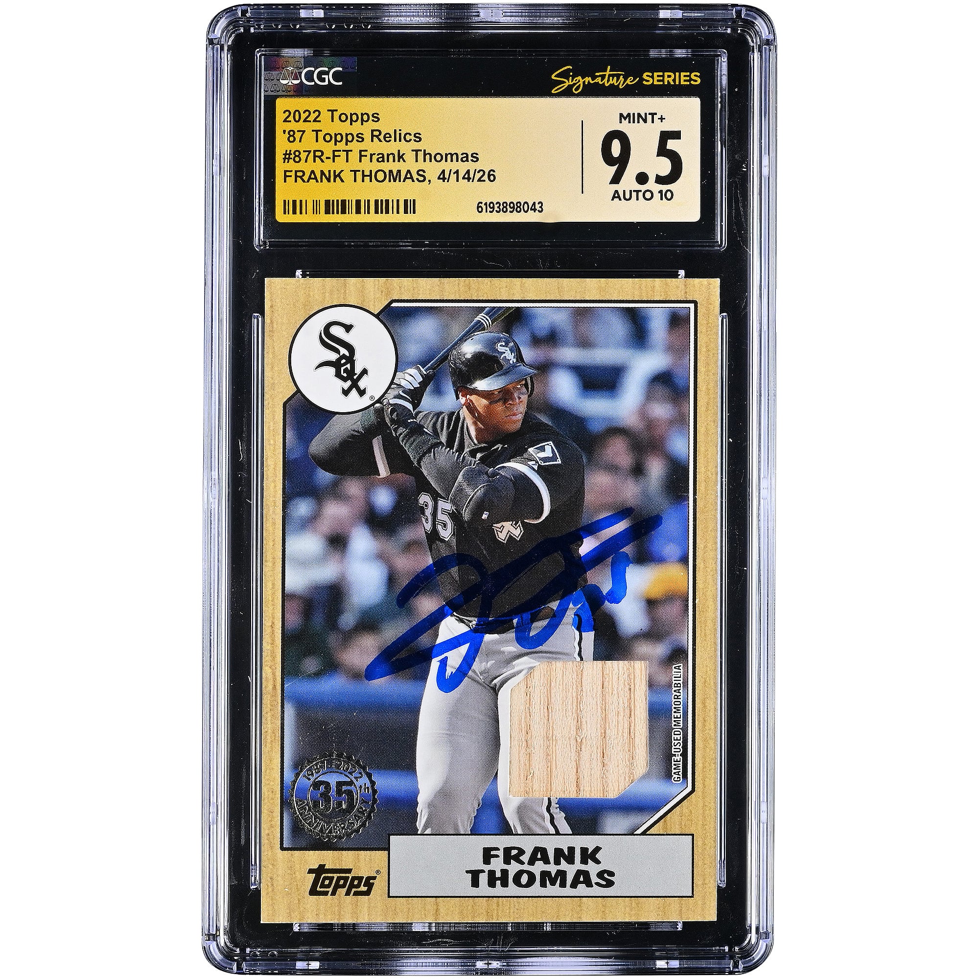 Carte autographiée de Frank Thomas (White Sox de Chicago), série Topps '87 Relics 2022, n° 87R-FT, authentifiée par Fanatics Witnessed (CGC), état 9,5/10.