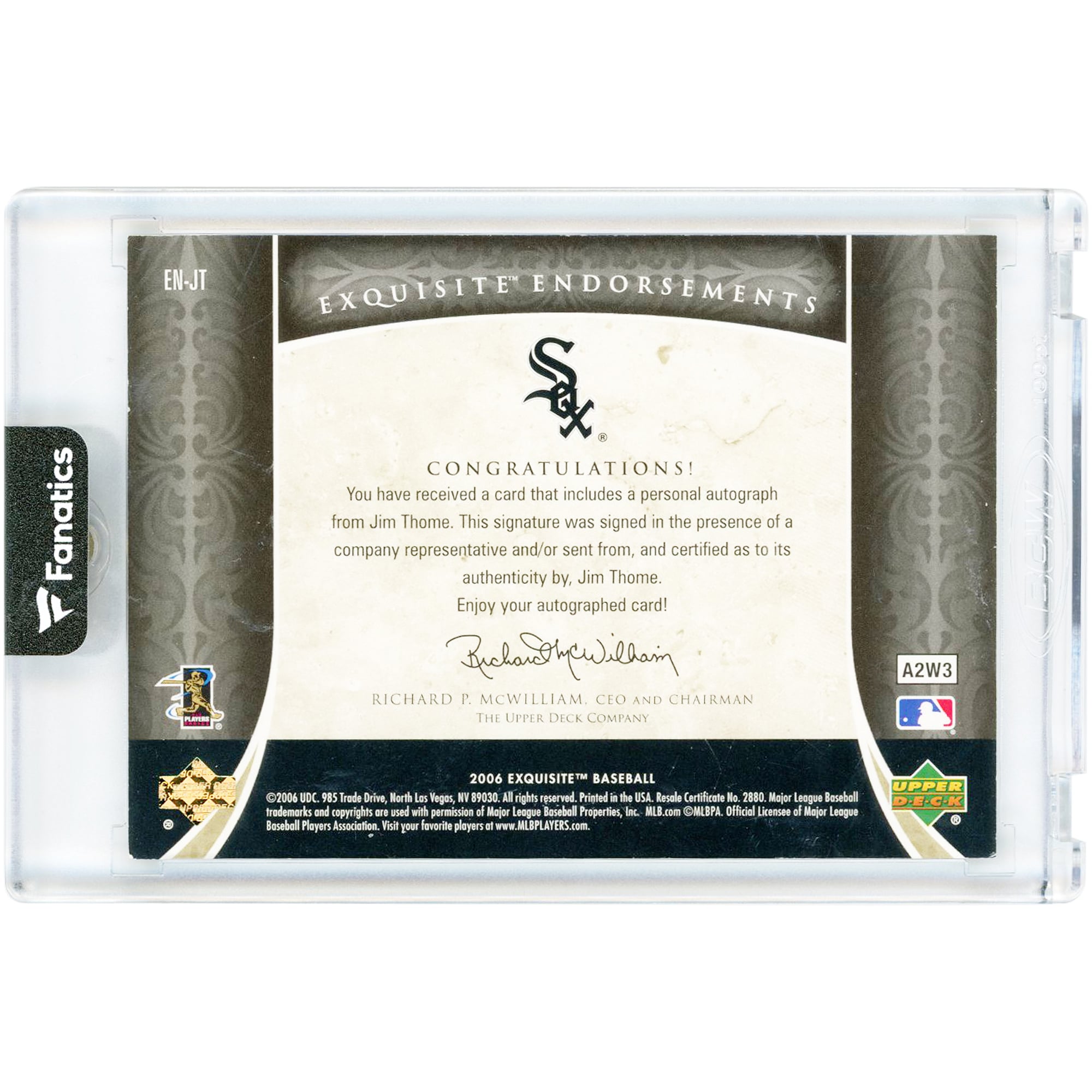 Jim Thome Chicago White Sox Autographed 2006 Upper Deck Exquisite Collection Exquisite Endorsements #EN-JT #10/40 Card