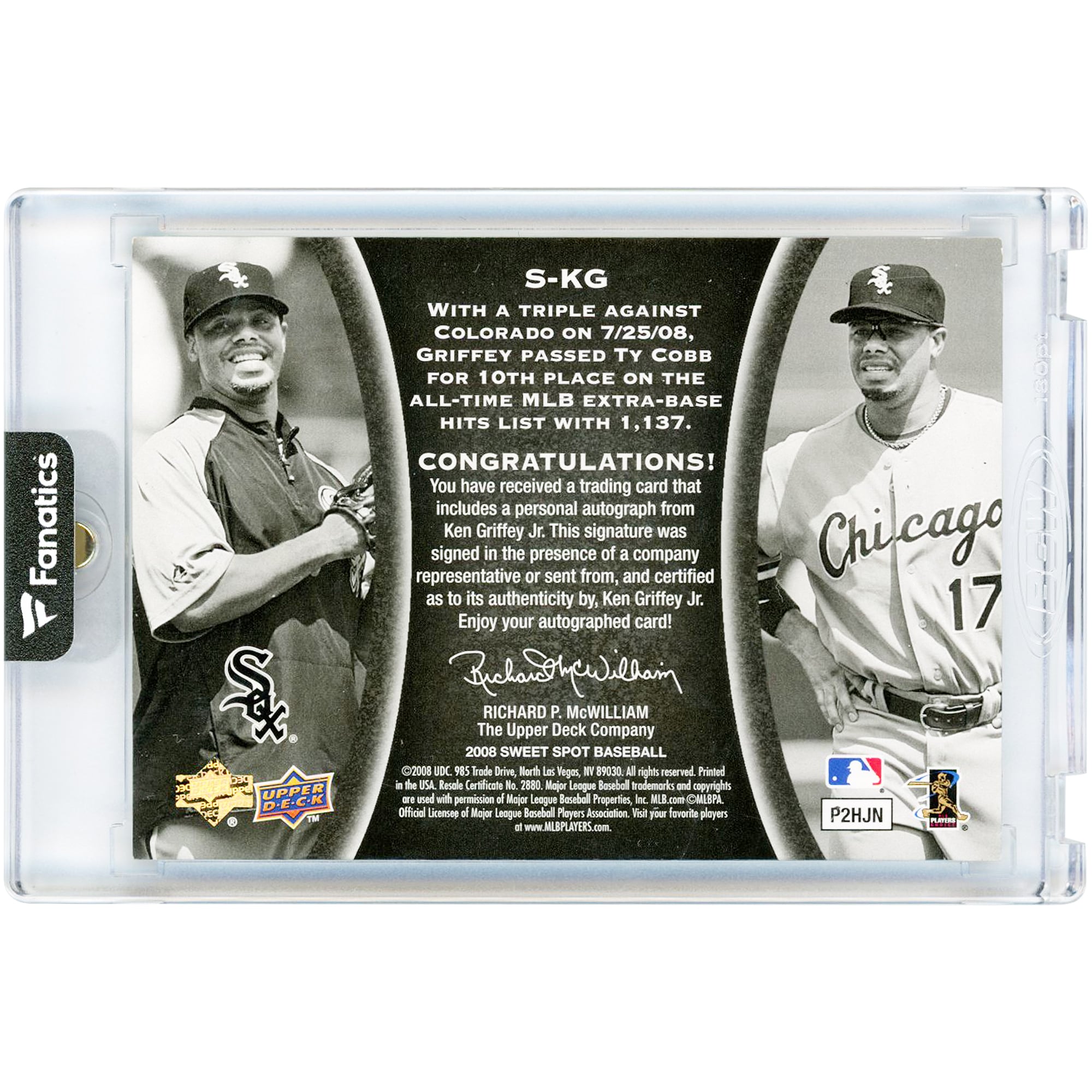 Ken Griffey Jr. Chicago White Sox Autographed 2008 Upper Deck Sweet Spots Signatures Baseball Jersey Match #S-KG #24/35 Card with "97 AL MVP" Inscription