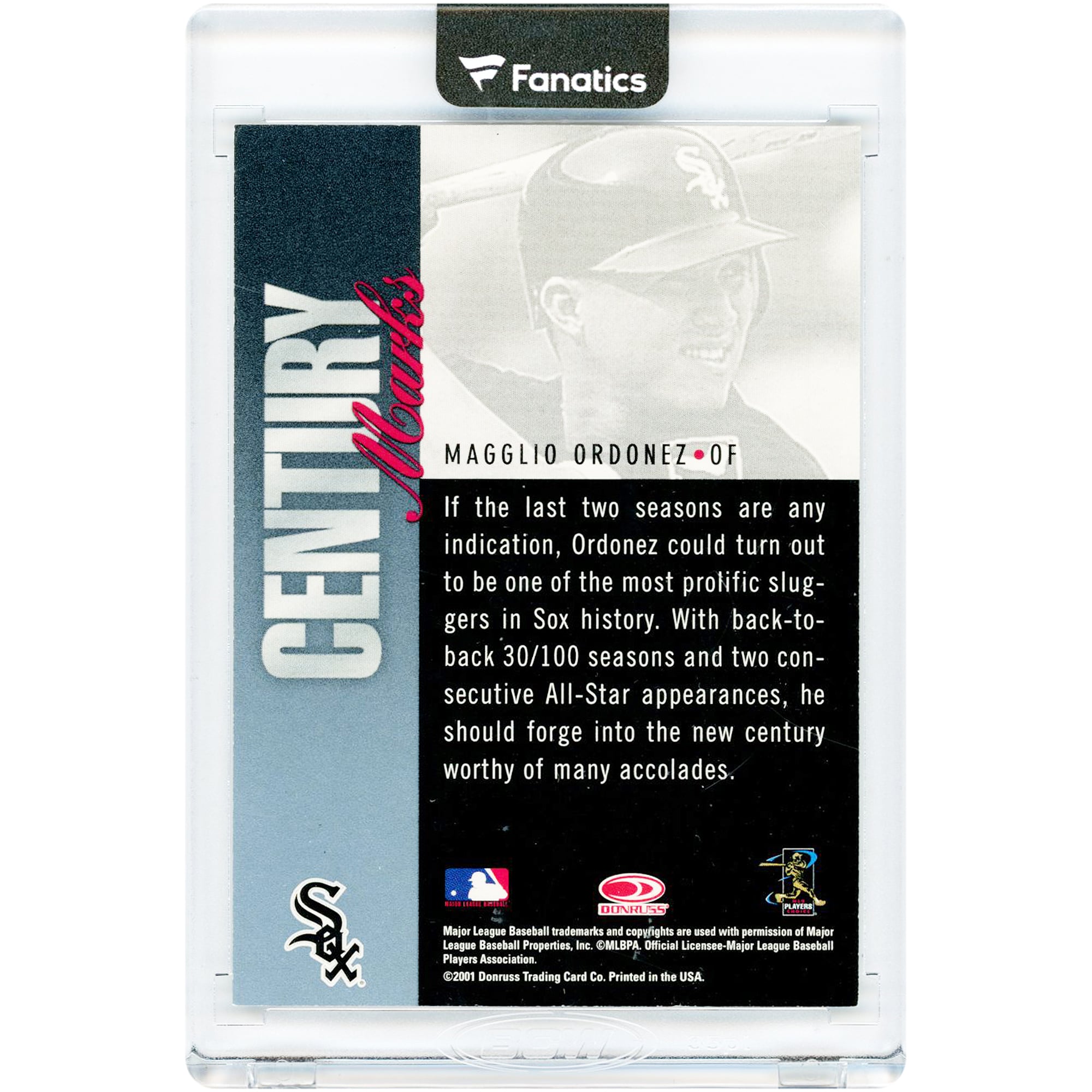 Magglio Ordonez Chicago White Sox Autographed 2001 Donruss Signature Series Century Marks Master Series #NNO Card
