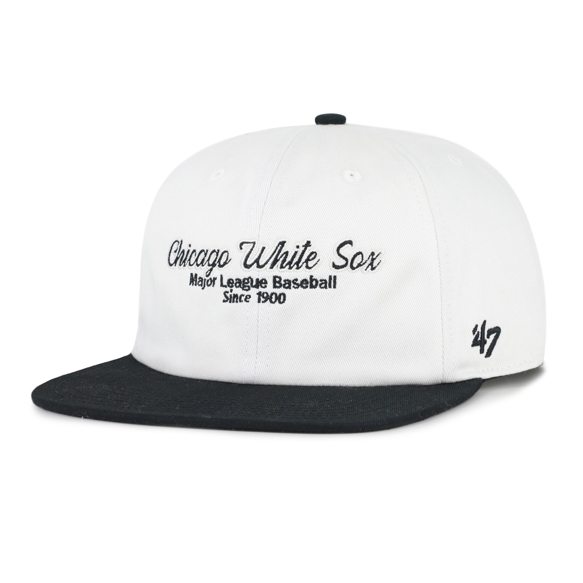 Men's '47 White/Black Chicago White Sox Script Stack Relaxed Captain Snapback