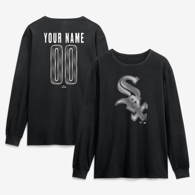 Chicago White Sox  Metallic Mascot Personalized Name & Number Long Sleeve T-Shirt - Black