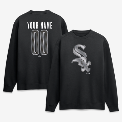 Chicago White Sox  Metallic Mascot Personalized Name & Number Sweatshirt - Black