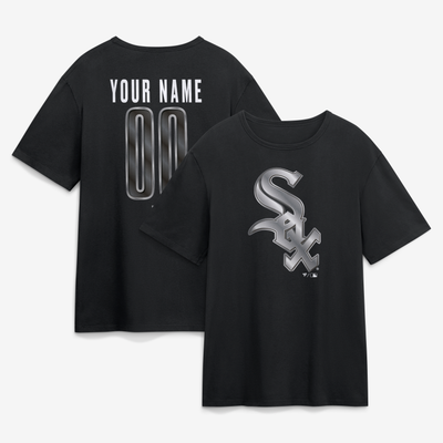 Chicago White Sox  Metallic Mascot Personalized Name & Number T-Shirt - Black