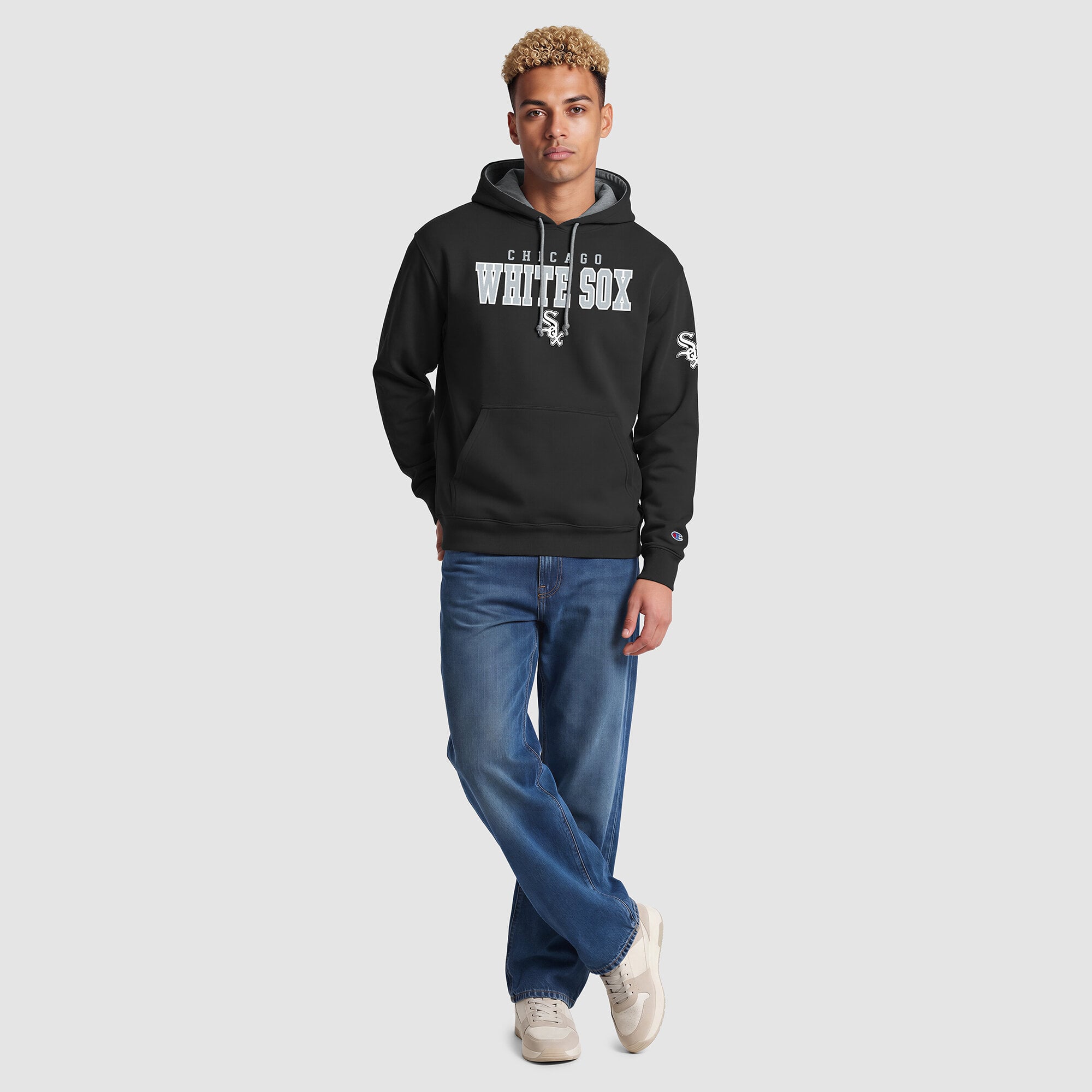 Sweat à capuche polaire Champion noir pour homme, aux couleurs des White Sox de Chicago
