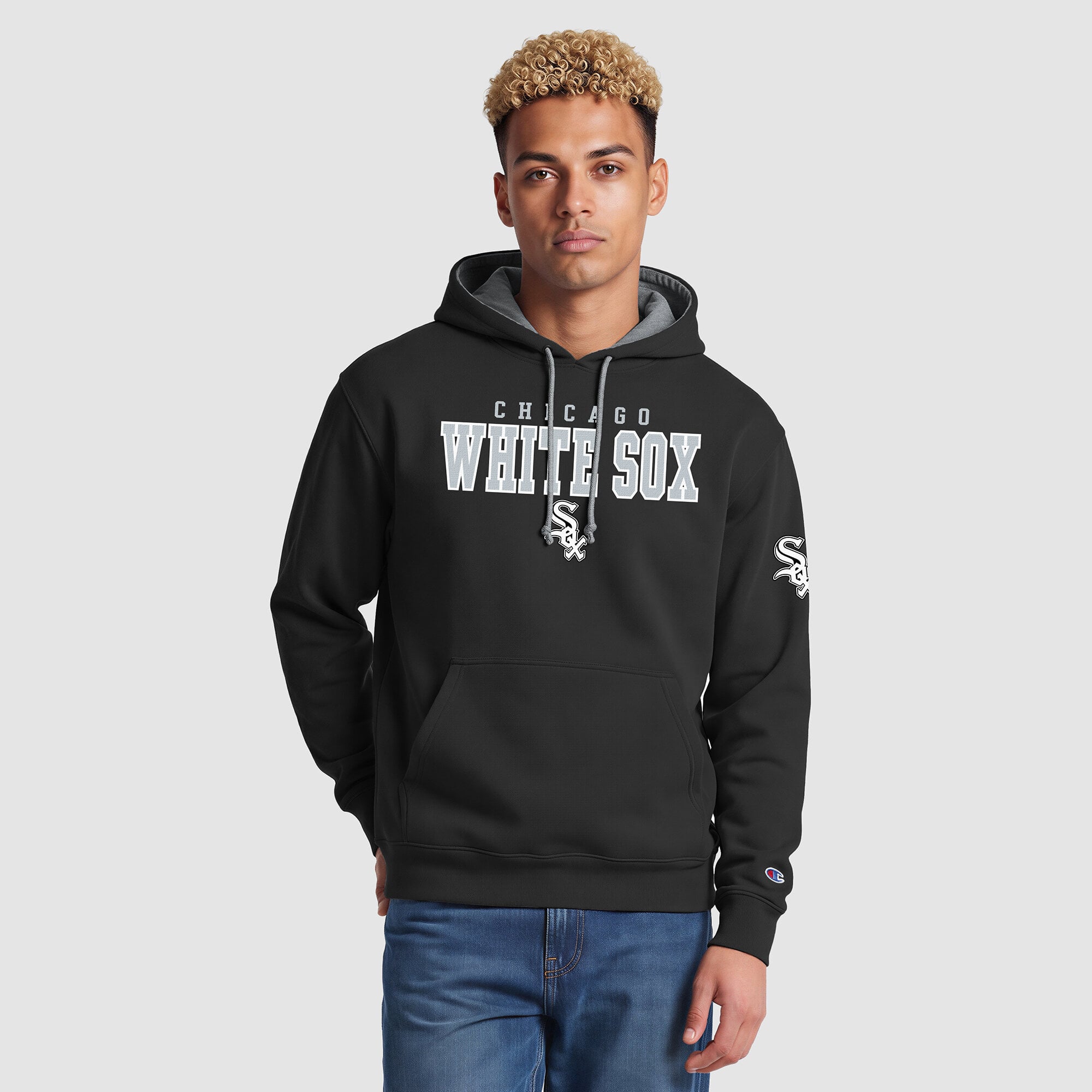 Sweat à capuche polaire Champion noir pour homme, aux couleurs des White Sox de Chicago