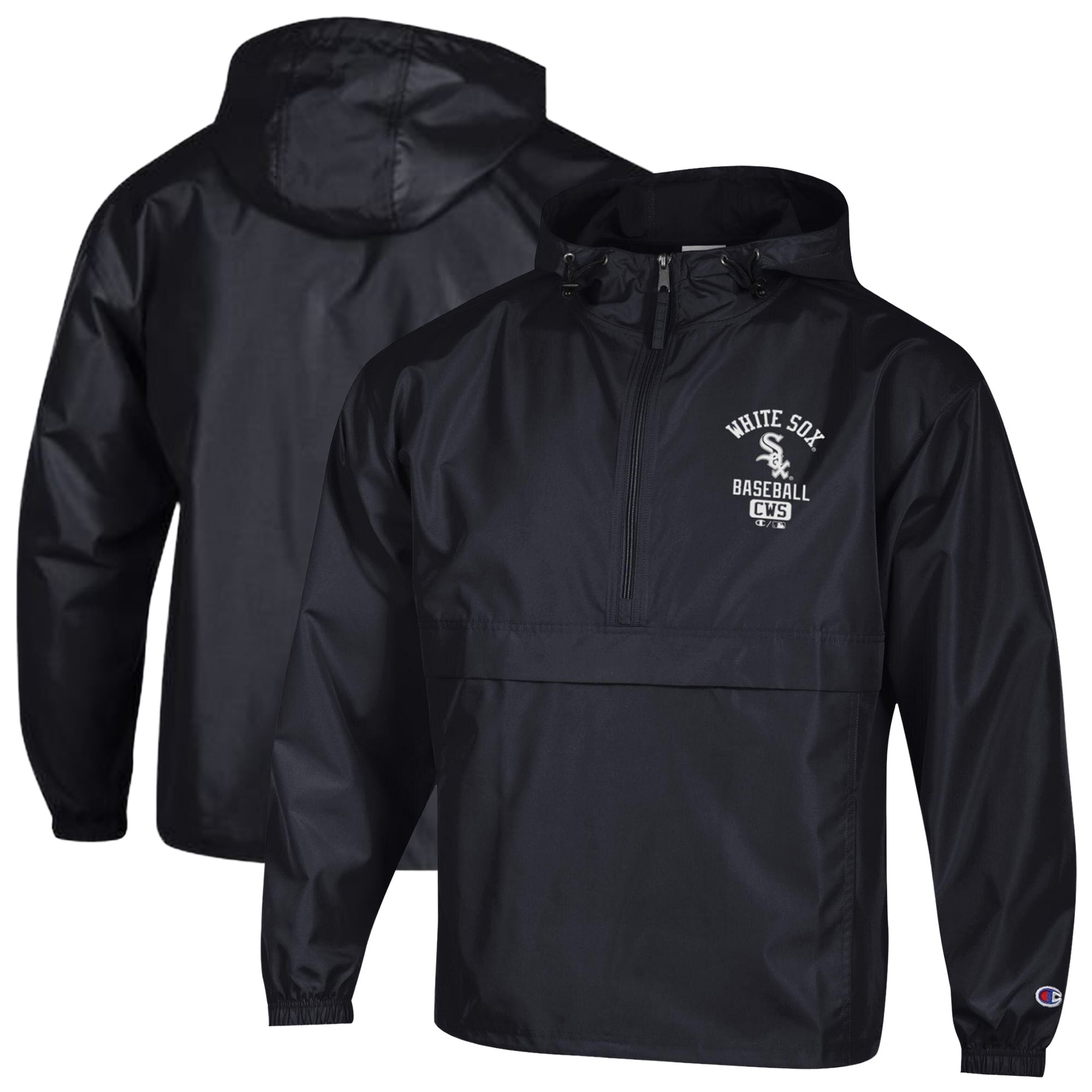Men's Champion  Black Chicago White Sox Packable Windbreaker Half-Zip Jacket