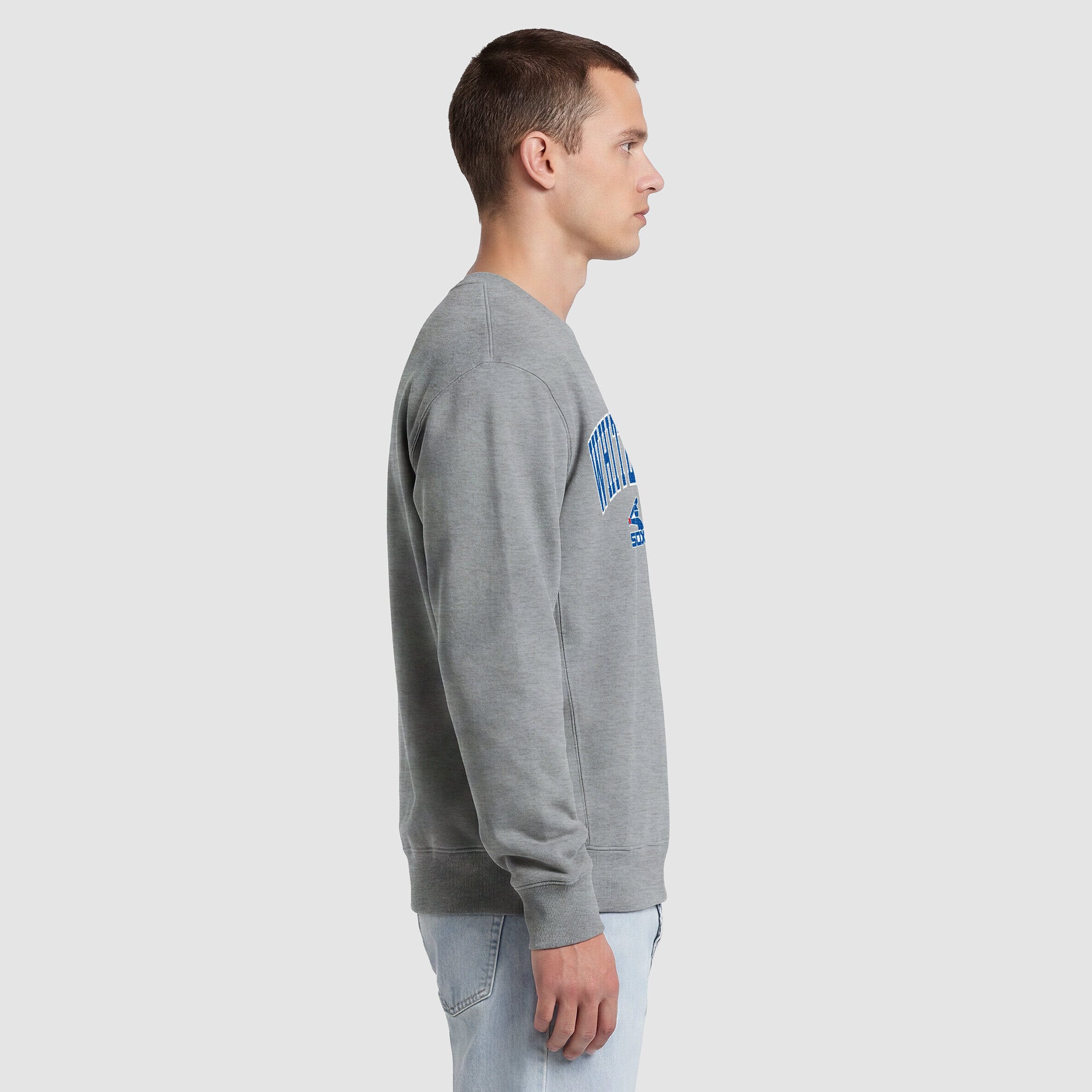 Sweat-shirt à col rond en polaire gris chiné Champion pour homme, représentant les White Sox de Chicago.