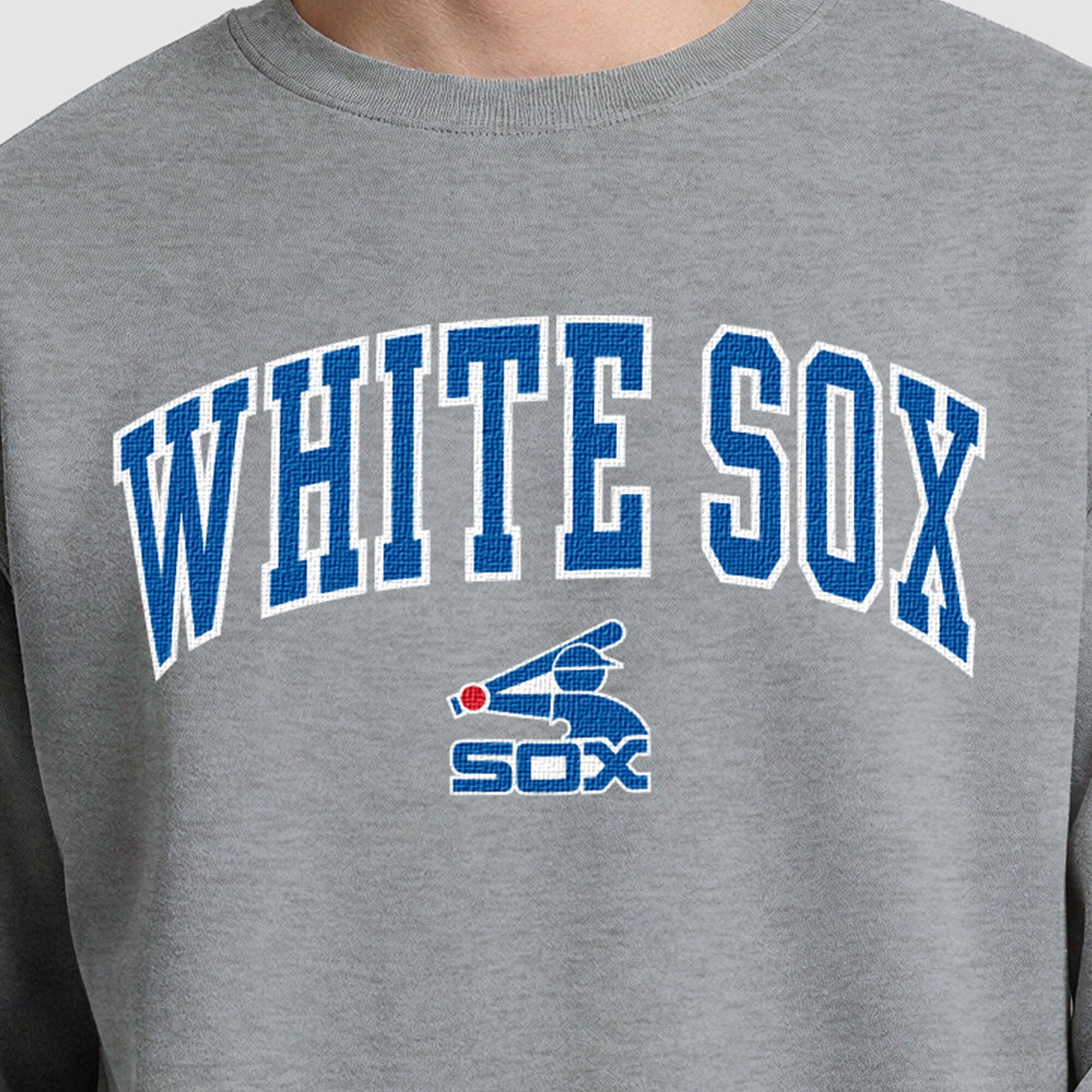 Sweat-shirt à col rond en polaire gris chiné Champion pour homme, représentant les White Sox de Chicago.
