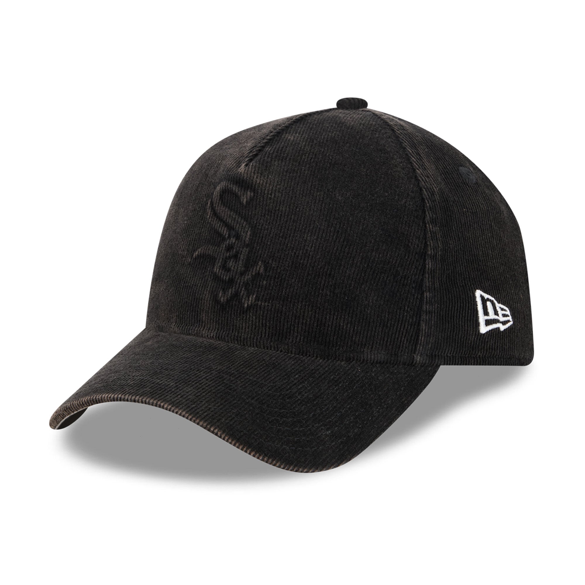 Casquette New Era noire pour homme, Chicago White Sox, série mondiale 2005, patch latéral, velours côtelé ton sur ton, modèle 9FORTY à monture A ajustable.