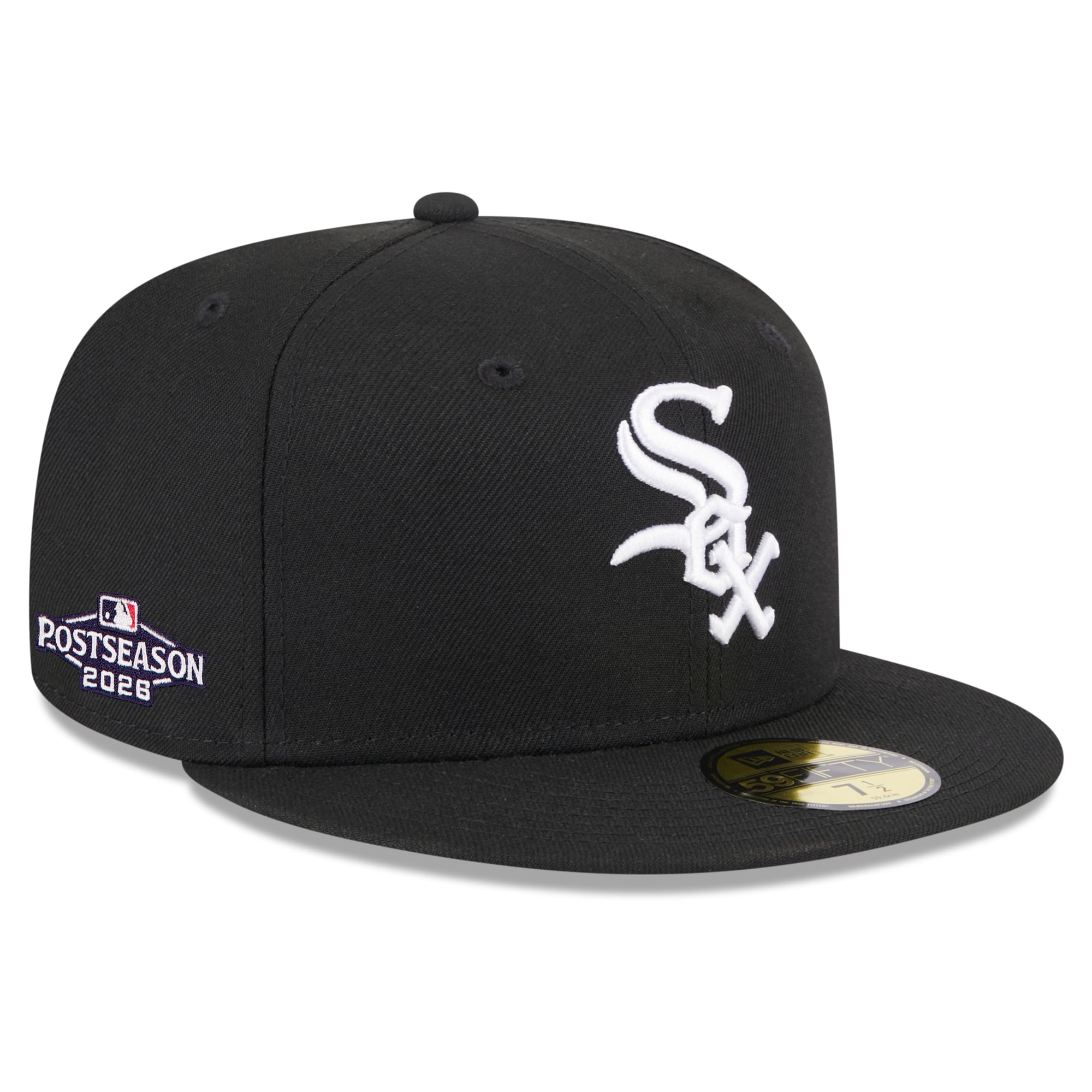 Casquette ajustée New Era 59FIFTY noire pour homme, Chicago White Sox, écusson latéral des séries éliminatoires de la MLB 2026