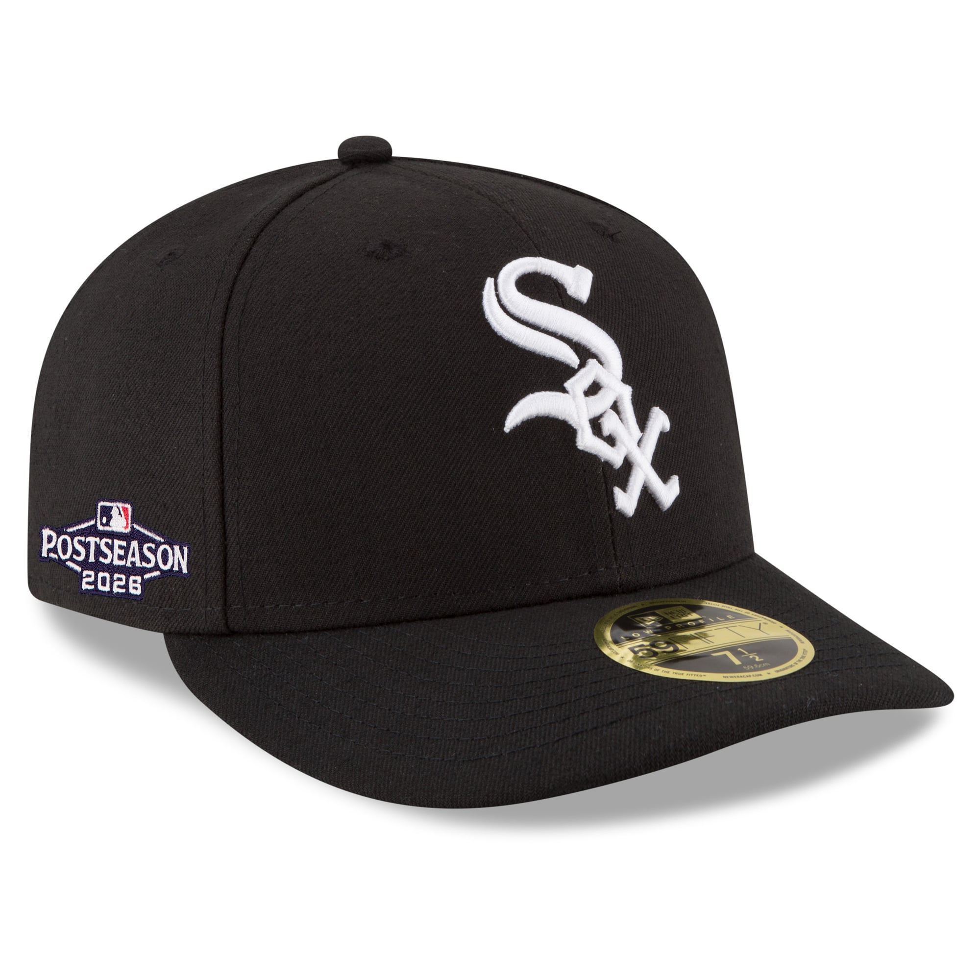 Casquette ajustée New Era 59FIFTY noire pour homme, Chicago White Sox, 2026 MLB, écusson latéral, profil bas
