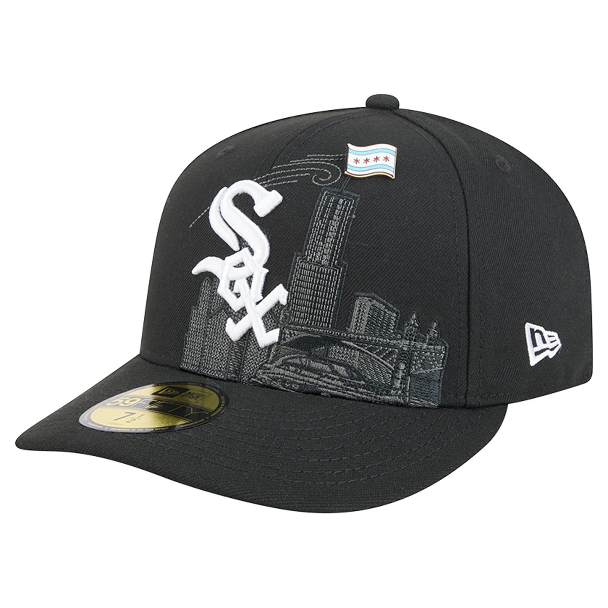 Casquette ajustée New Era 59FIFTY noire pour homme, avec pin 's Chicago White Sox City Icon.