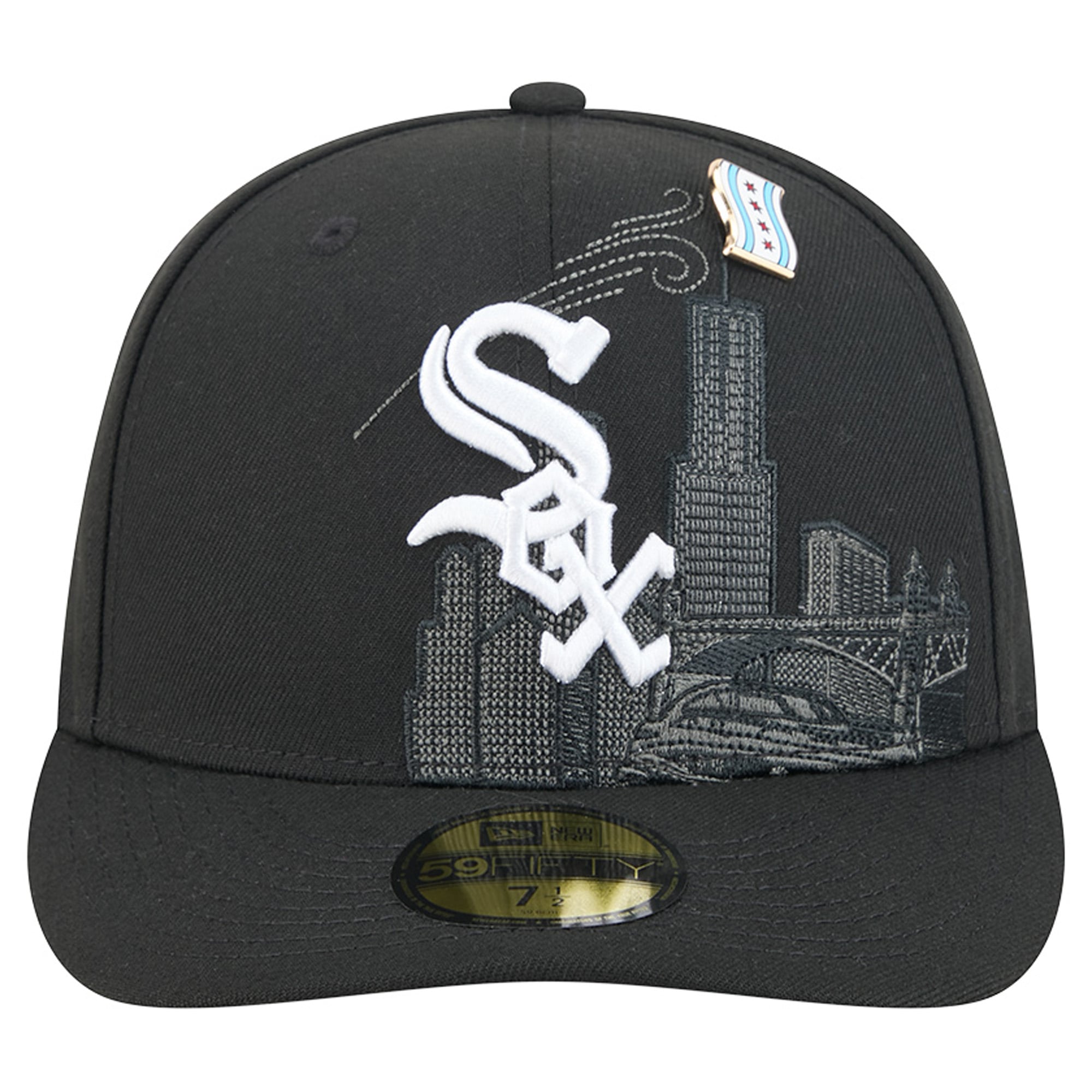 Casquette ajustée New Era 59FIFTY noire pour homme, avec pin 's Chicago White Sox City Icon.