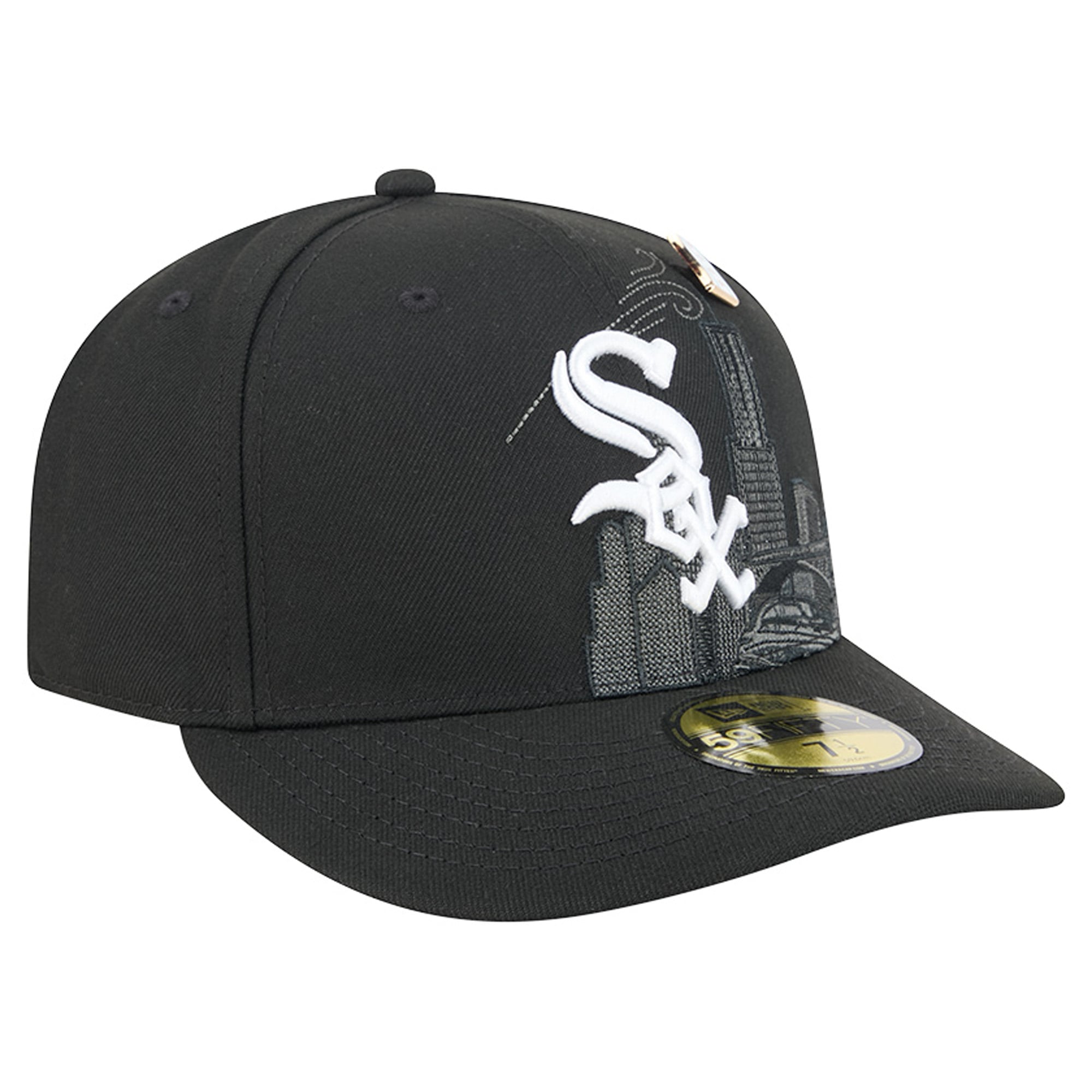 Casquette ajustée New Era 59FIFTY noire pour homme, avec pin 's Chicago White Sox City Icon.