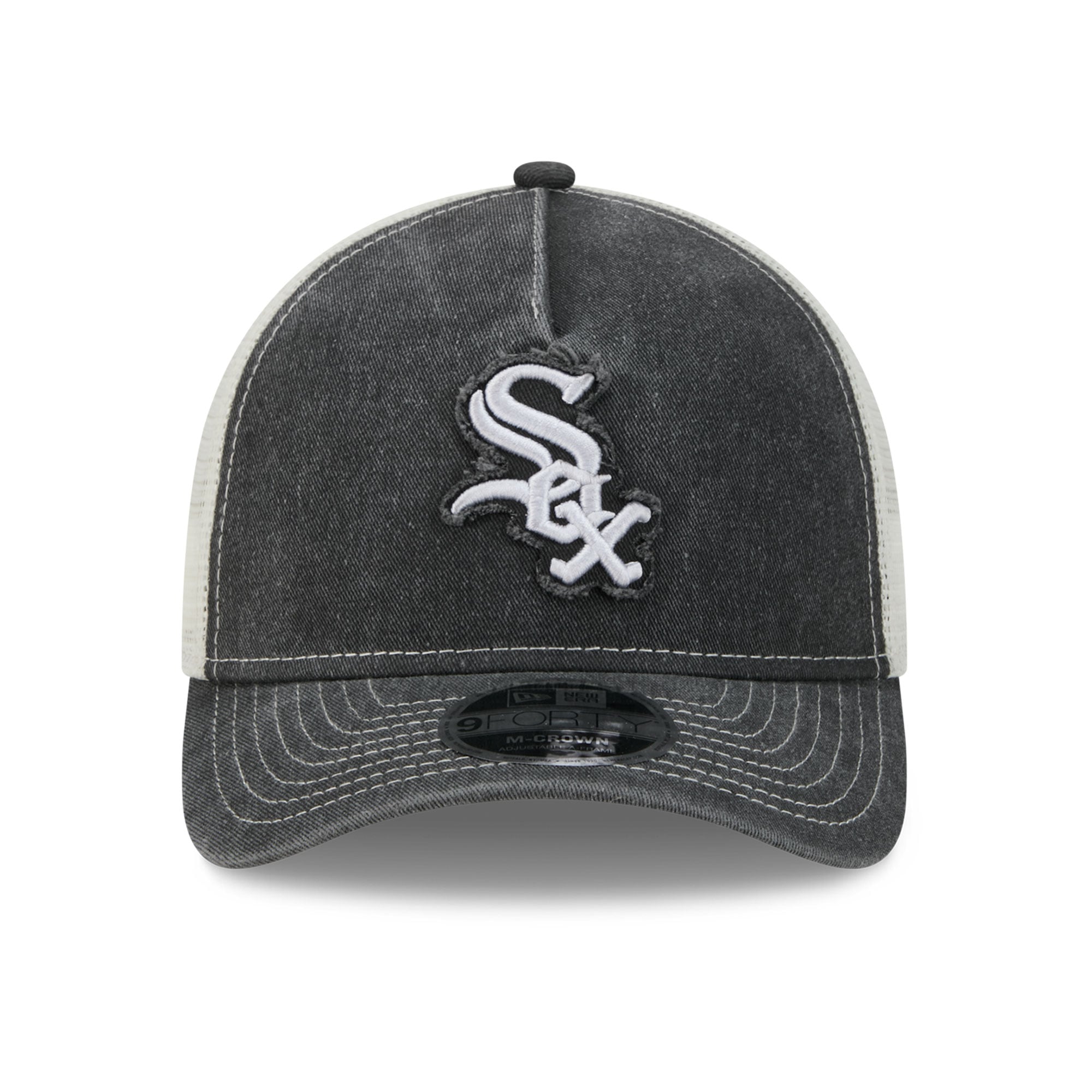 Casquette trucker New Era noire pour homme, modèle 9FORTY, style A-Frame, aux couleurs des Chicago White Sox.