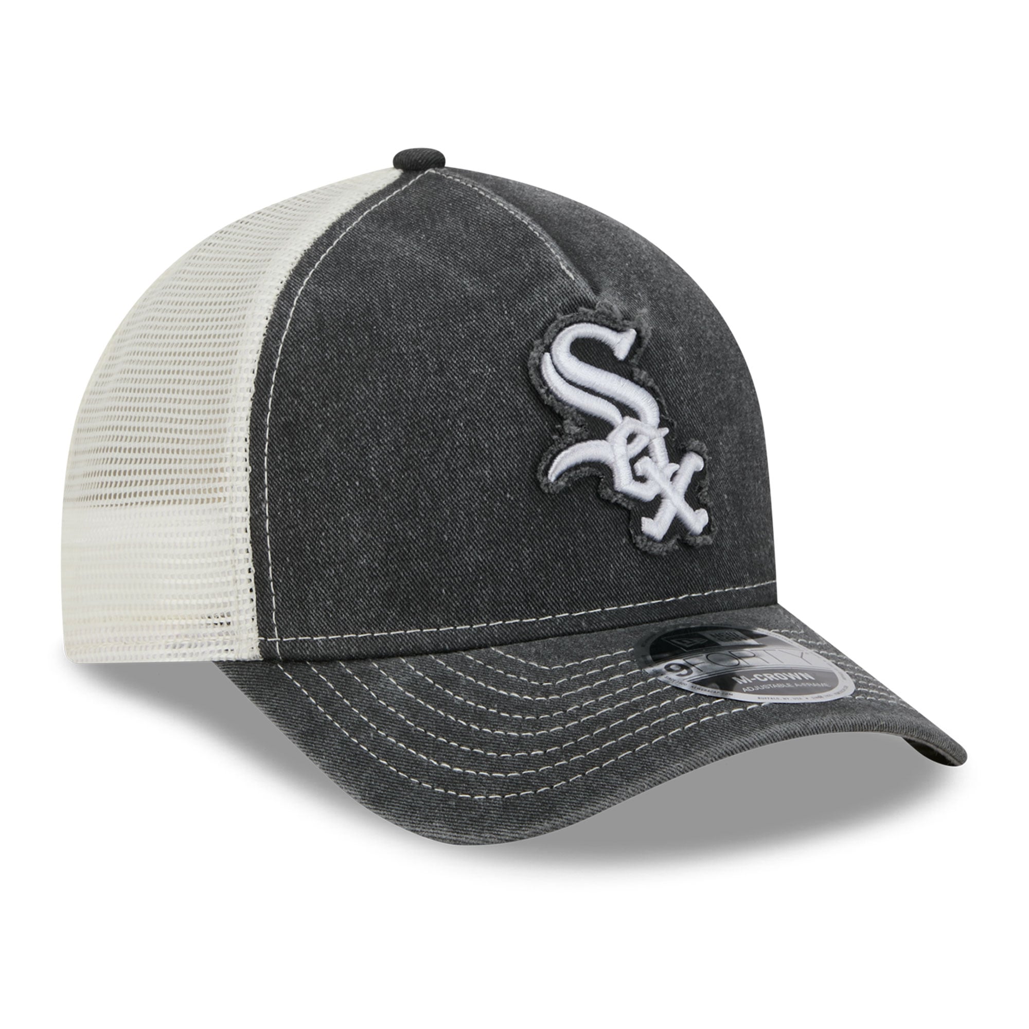 Casquette trucker New Era noire pour homme, modèle 9FORTY, style A-Frame, aux couleurs des Chicago White Sox.
