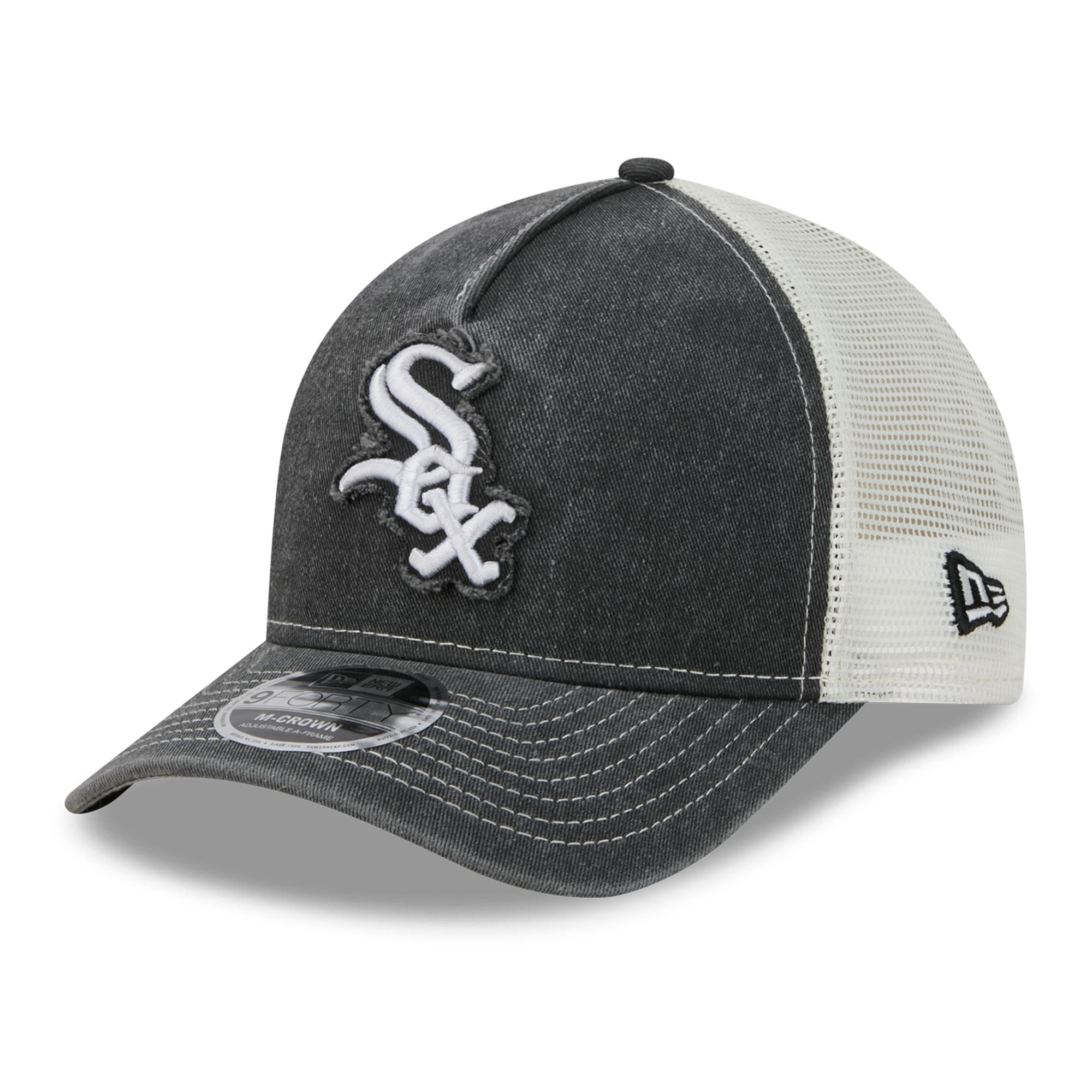 Casquette trucker New Era noire pour homme, modèle 9FORTY, style A-Frame, aux couleurs des Chicago White Sox.