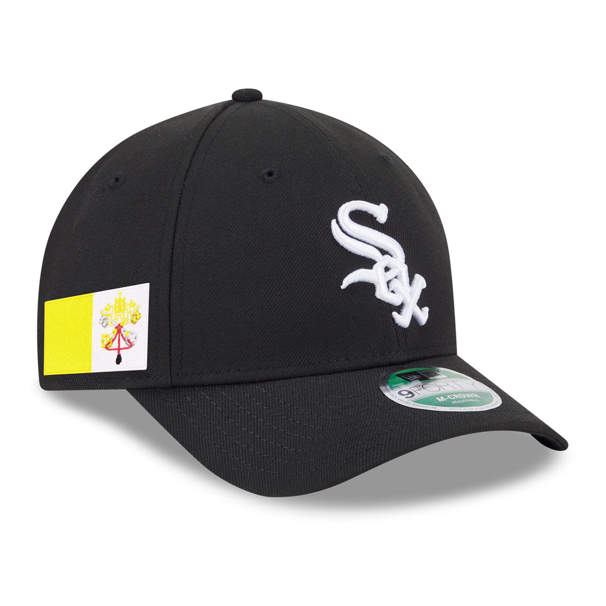 Casquette New Era noire pour homme Chicago White Sox, réplique du patch latéral Vatican, modèle 9FORTY M-Crown ajustable