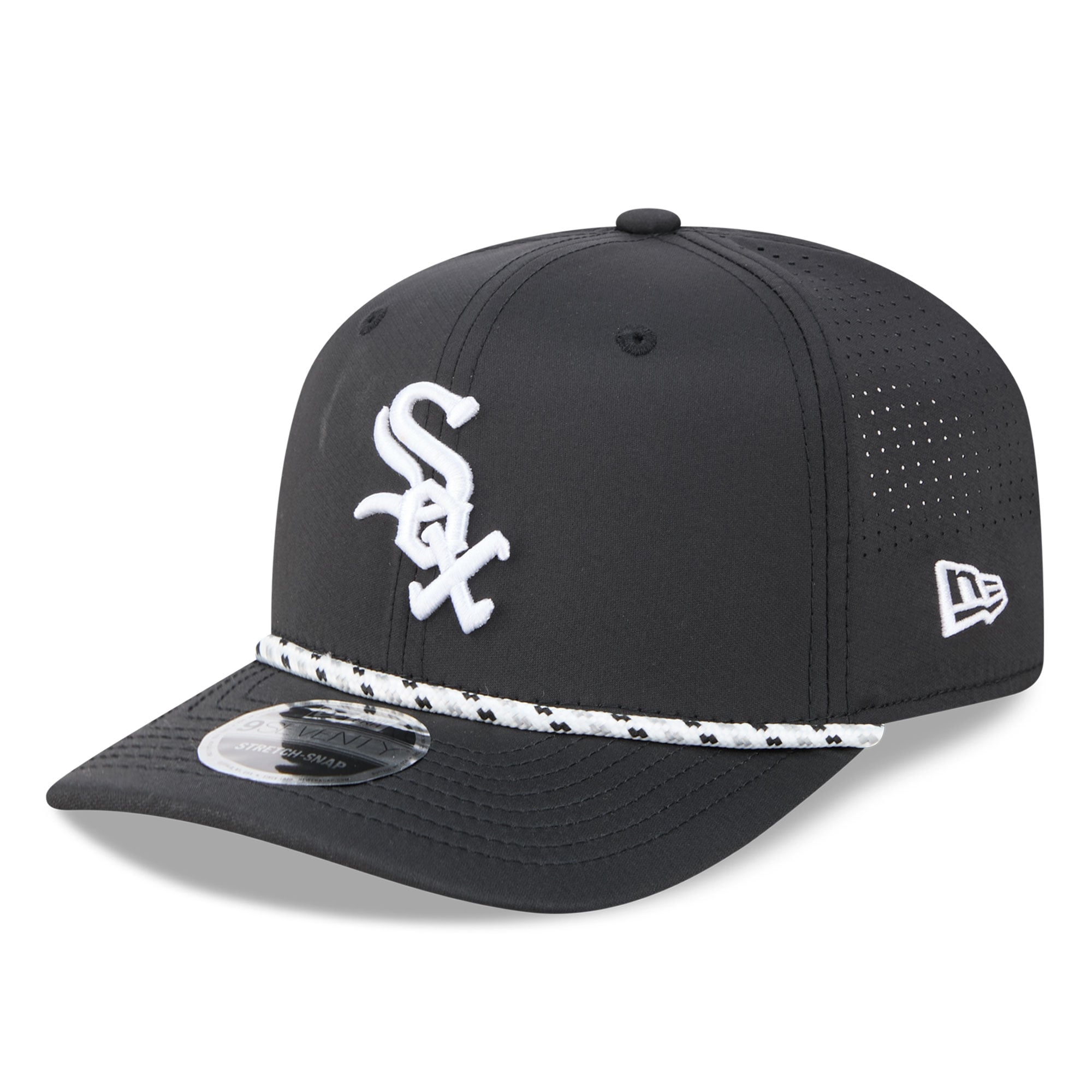 Casquette New Era noire pour homme Chicago White Sox, modèle 9SEVENTY à cordon ajustable.