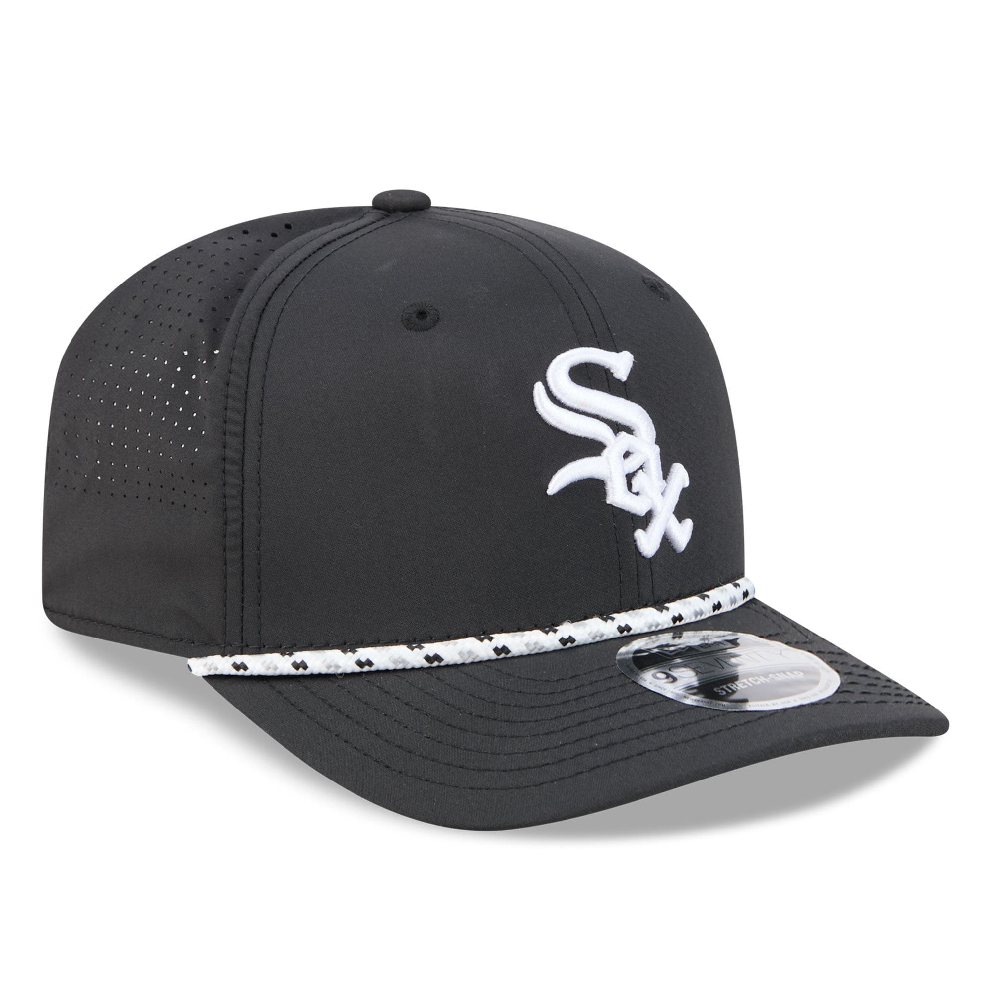 Casquette New Era noire pour homme Chicago White Sox, modèle 9SEVENTY à cordon ajustable.