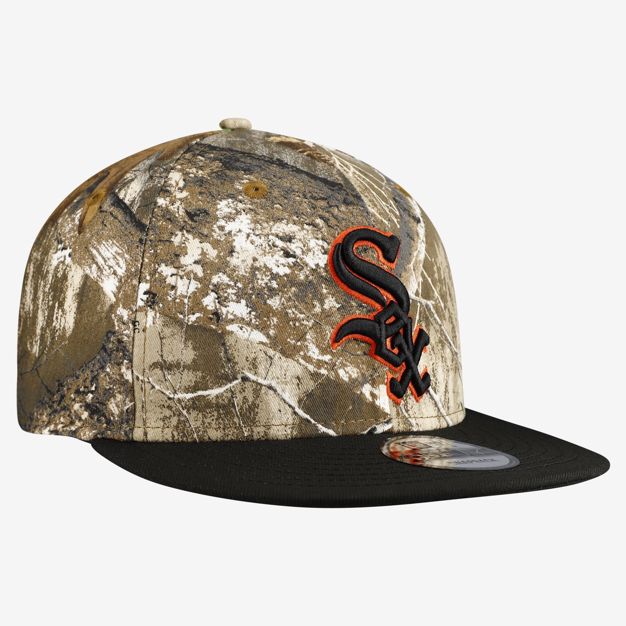 Casquette snapback New Era 9FIFTY pour homme, motif camouflage Chicago White Sox Realtree Orange Pop