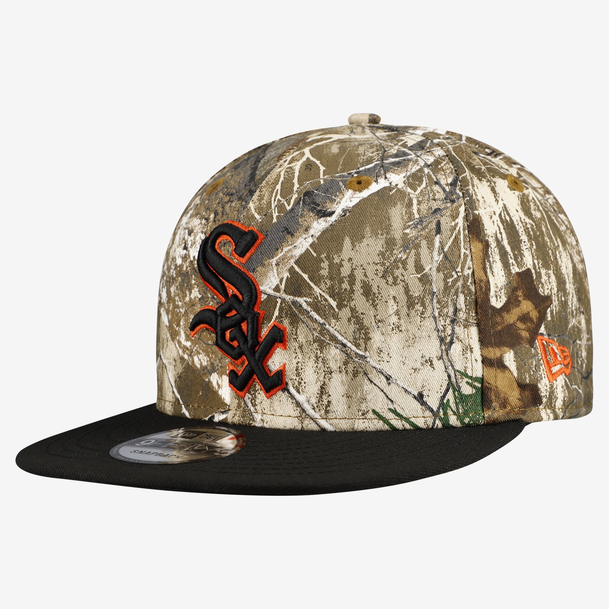 Casquette snapback New Era 9FIFTY pour homme, motif camouflage Chicago White Sox Realtree Orange Pop