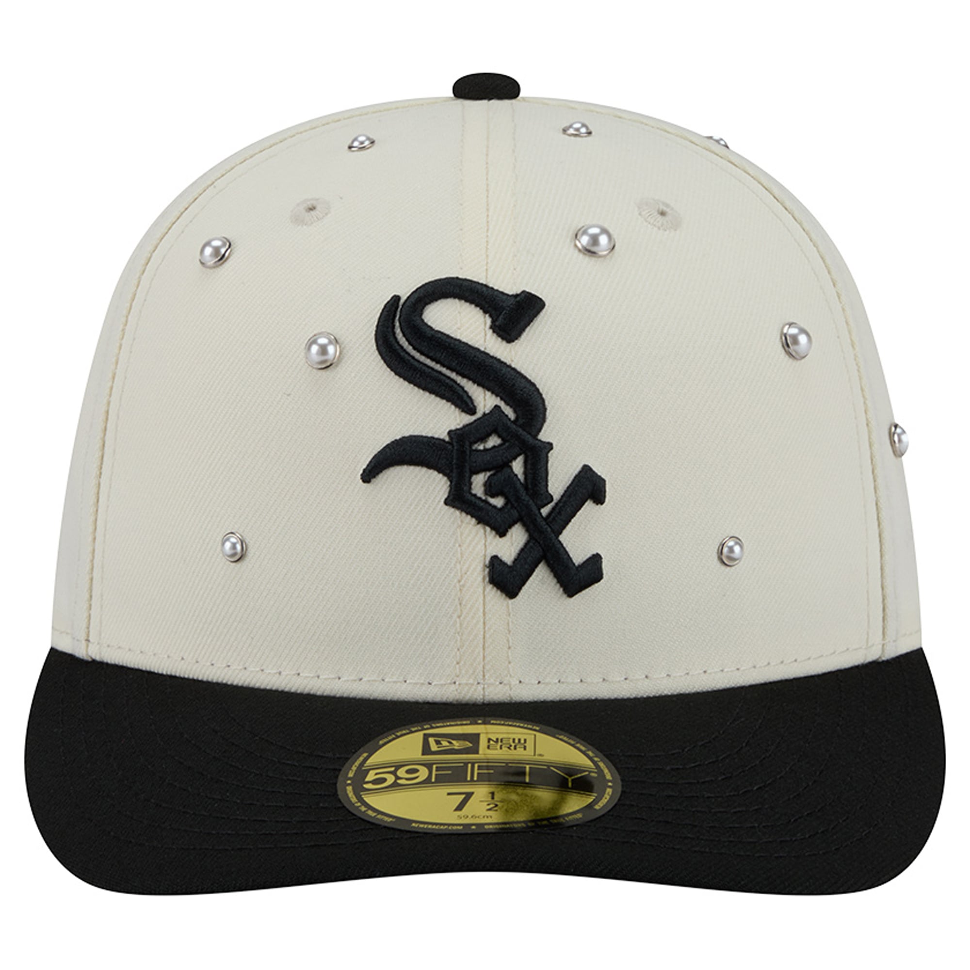 Casquette ajustée New Era 59FIFTY pour homme, crème/noir, Chicago White Sox, clous nacrés