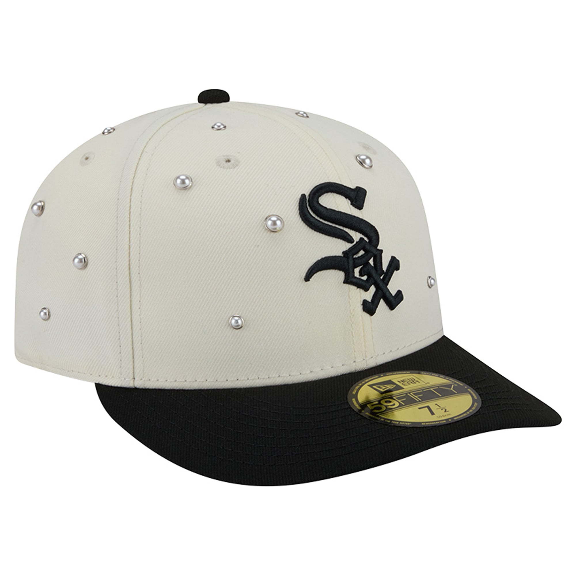 Casquette ajustée New Era 59FIFTY pour homme, crème/noir, Chicago White Sox, clous nacrés