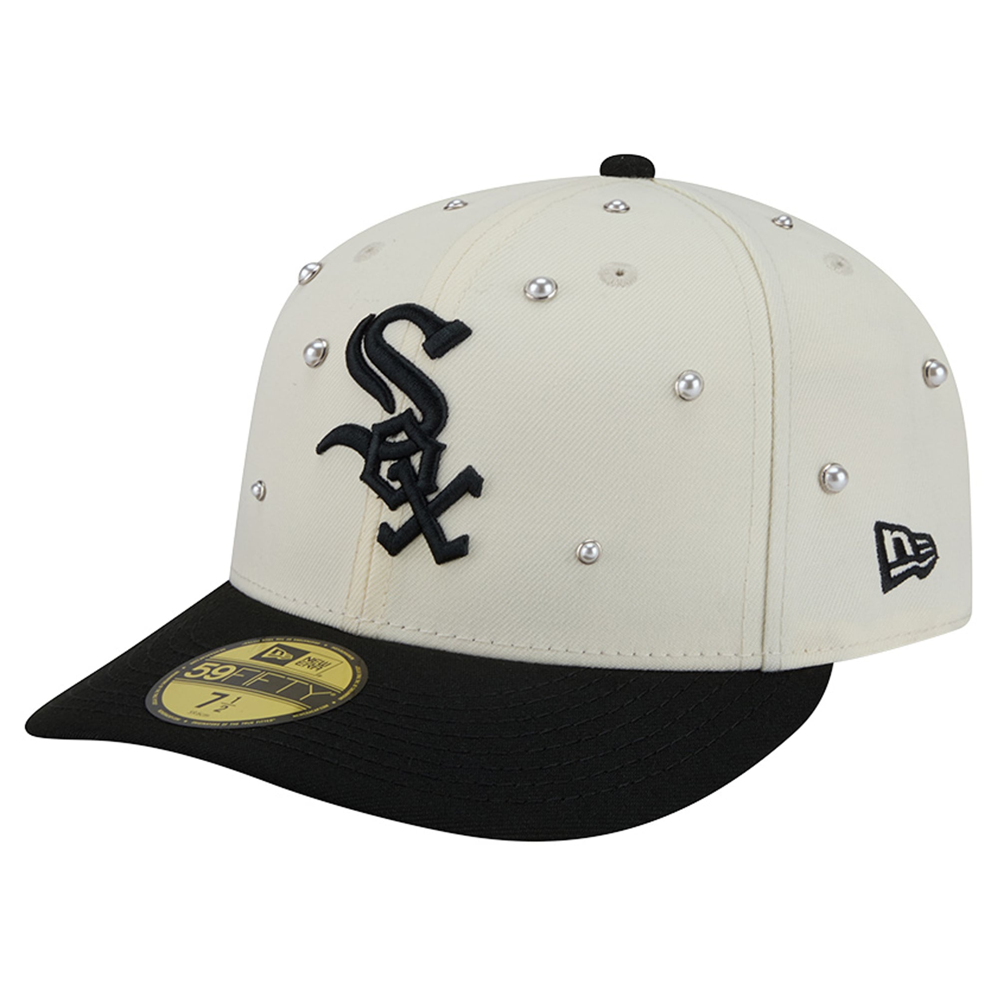 Casquette ajustée New Era 59FIFTY pour homme, crème/noir, Chicago White Sox, clous nacrés