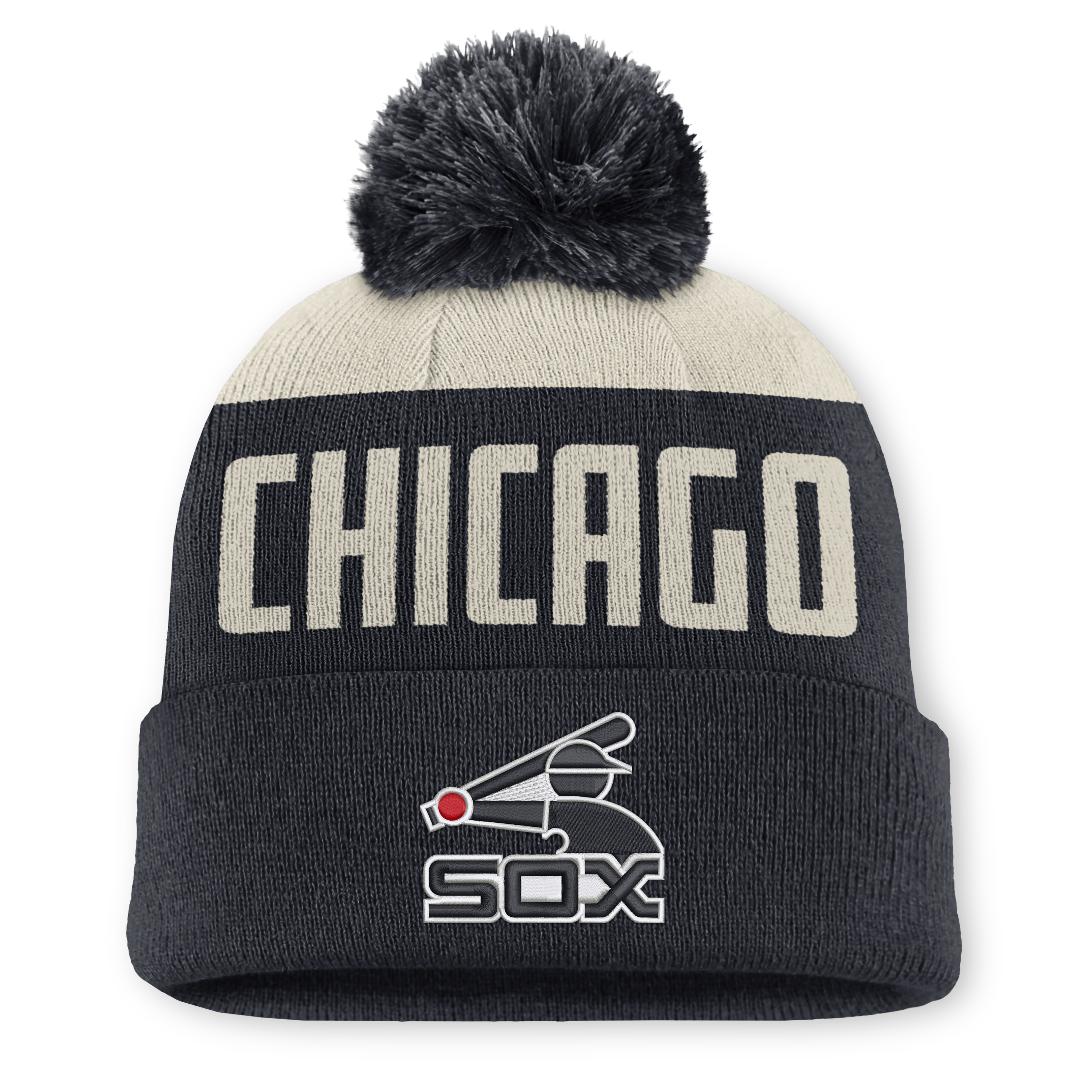 Bonnet à revers Nike Peak Standard pour homme, coloris naturel/noir, collection Cooperstown des Chicago White Sox, avec pompon.