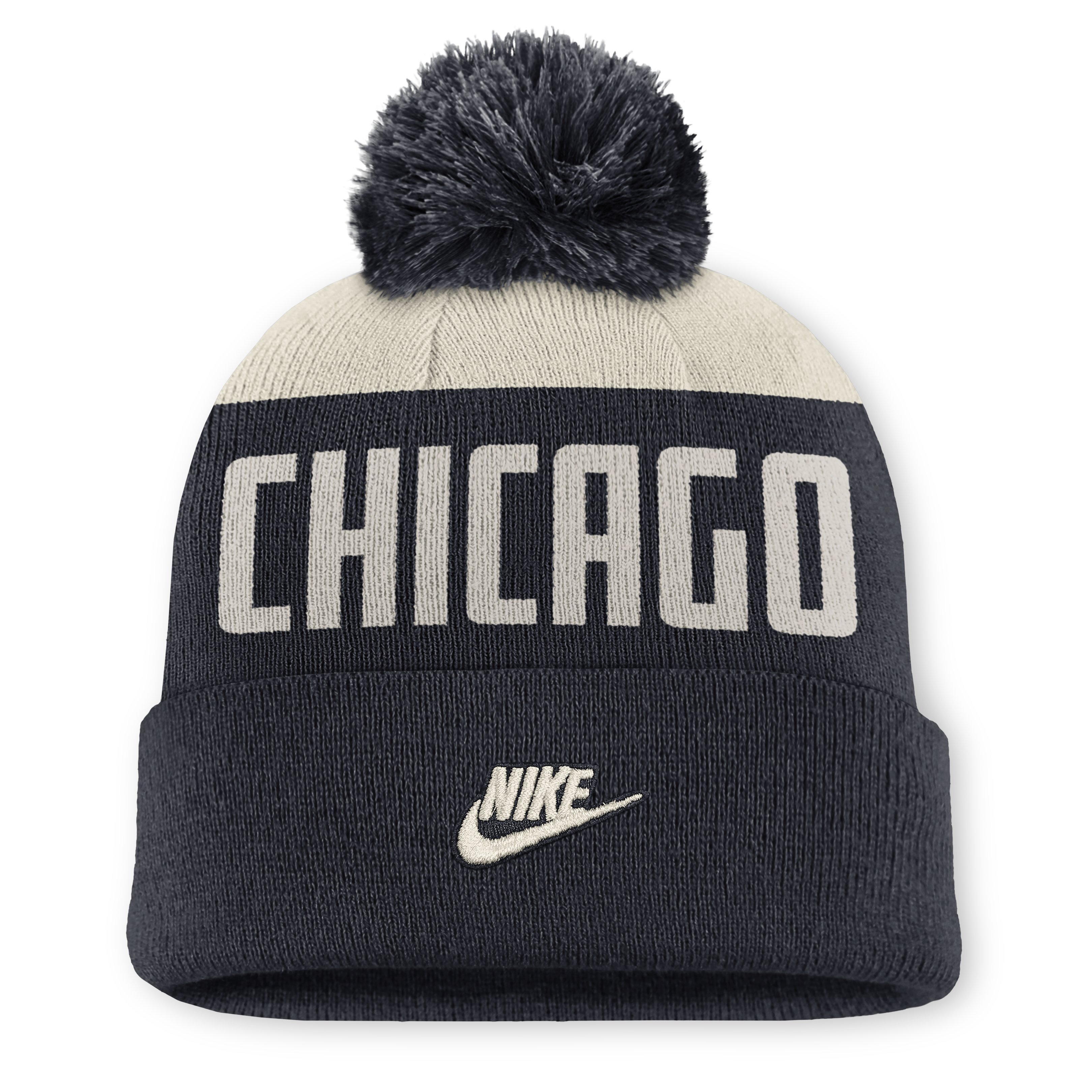 Bonnet à revers Nike Peak Standard pour homme, coloris naturel/noir, collection Cooperstown des Chicago White Sox, avec pompon.