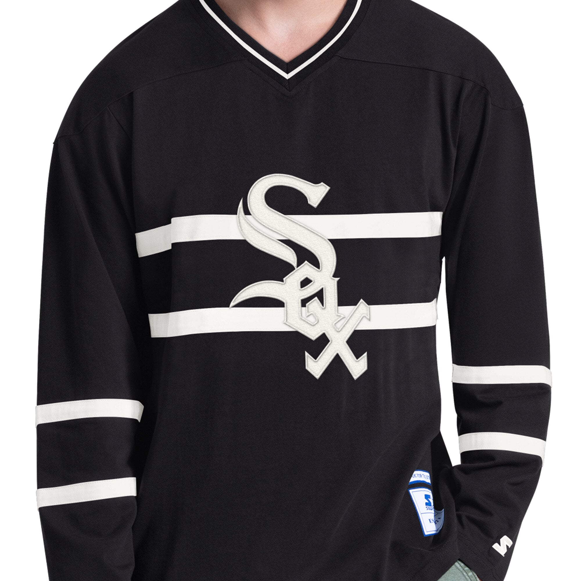 T-shirt à manches longues et col en V Starter Black Chicago White Sox pour homme