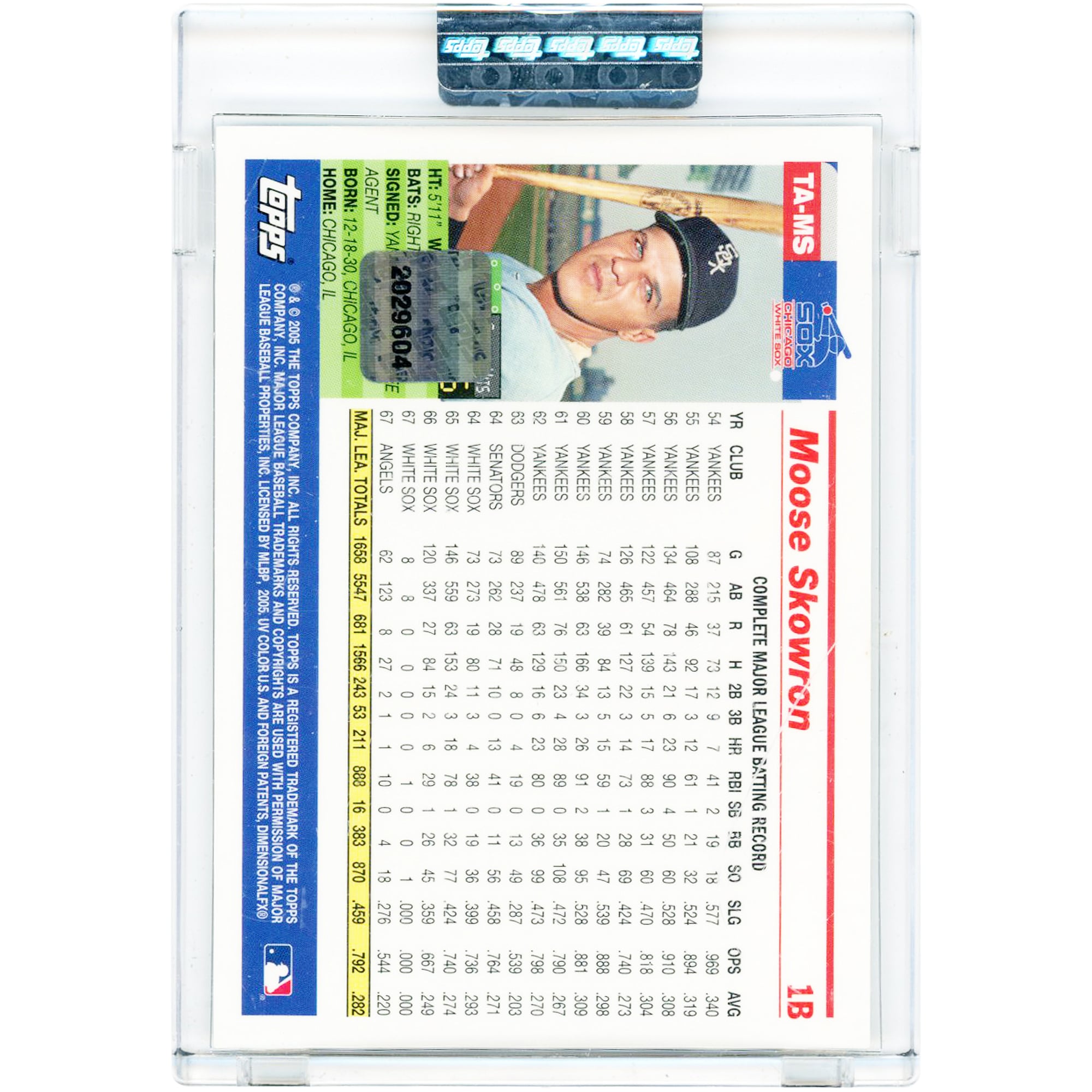 Moose Skowron Chicago White Sox Autographed 2005 Topps Retired Signatures #TA-MS Card