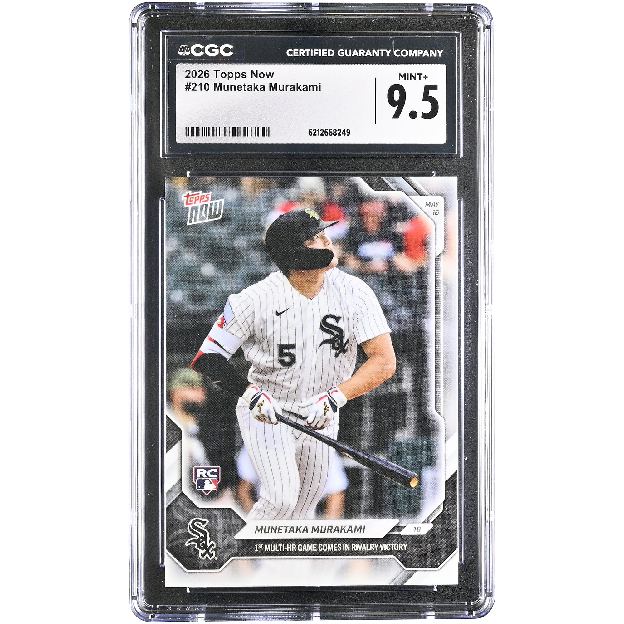 Carte recrue de Munetaka Murakami, Chicago White Sox, 2026 Topps Now, 1er match à plusieurs coups de circuit lors d'une victoire dans la rivalité, n° 210, authentifiée CGC MINT+ 9.5