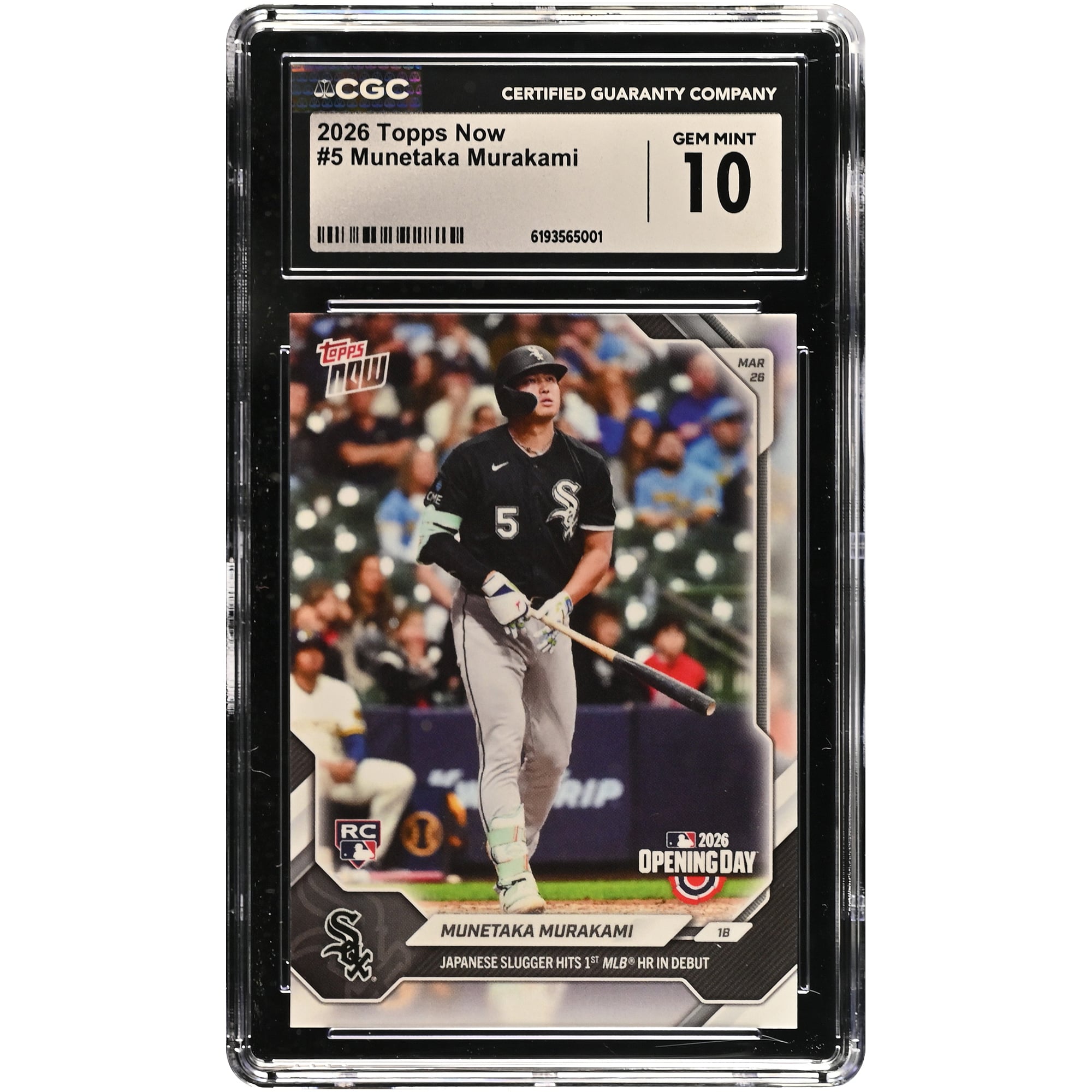 Munetaka Murakami, White Sox de Chicago, carte recrue Topps Now 2026 : le frappeur japonais frappe son premier circuit en MLB à ses débuts (n° 5), authentifiée par CGC.