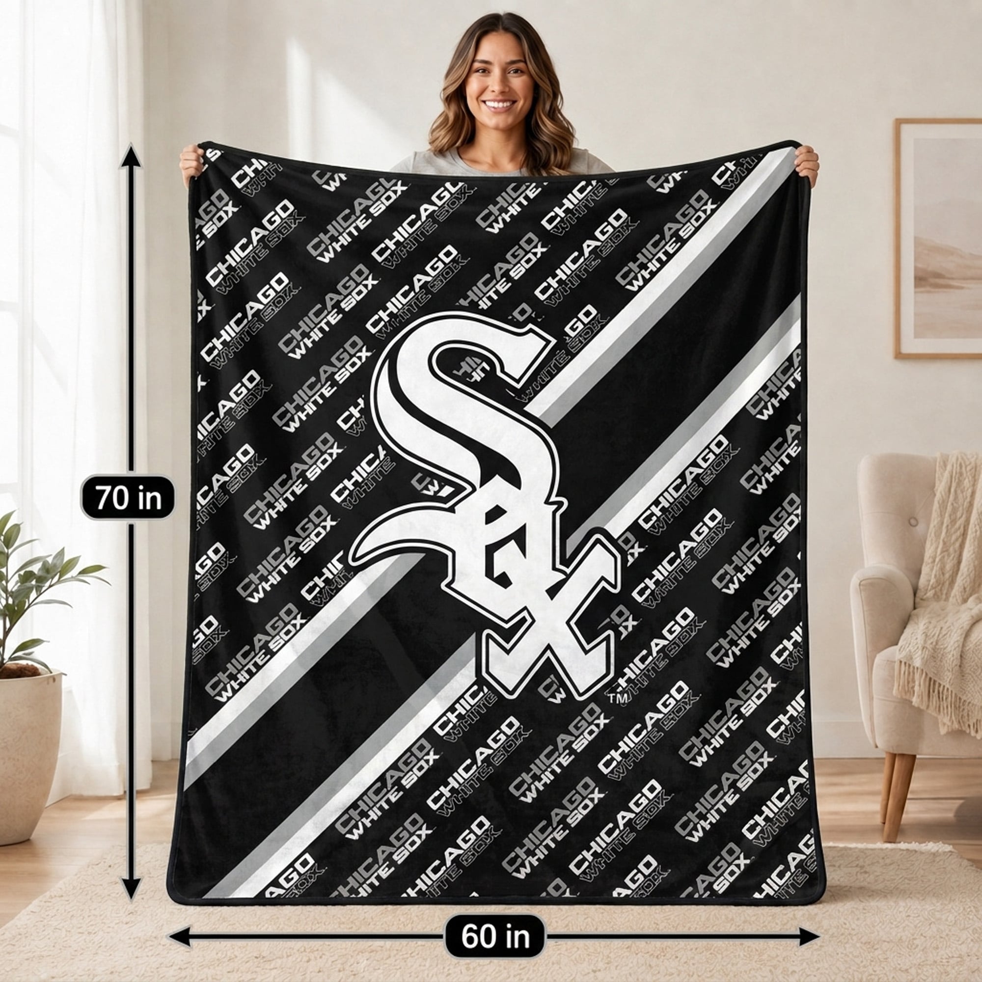 Pegasus Chicago White Sox 60" x 70" Diagonal Lined Wordmark Ultra Soft Blanket