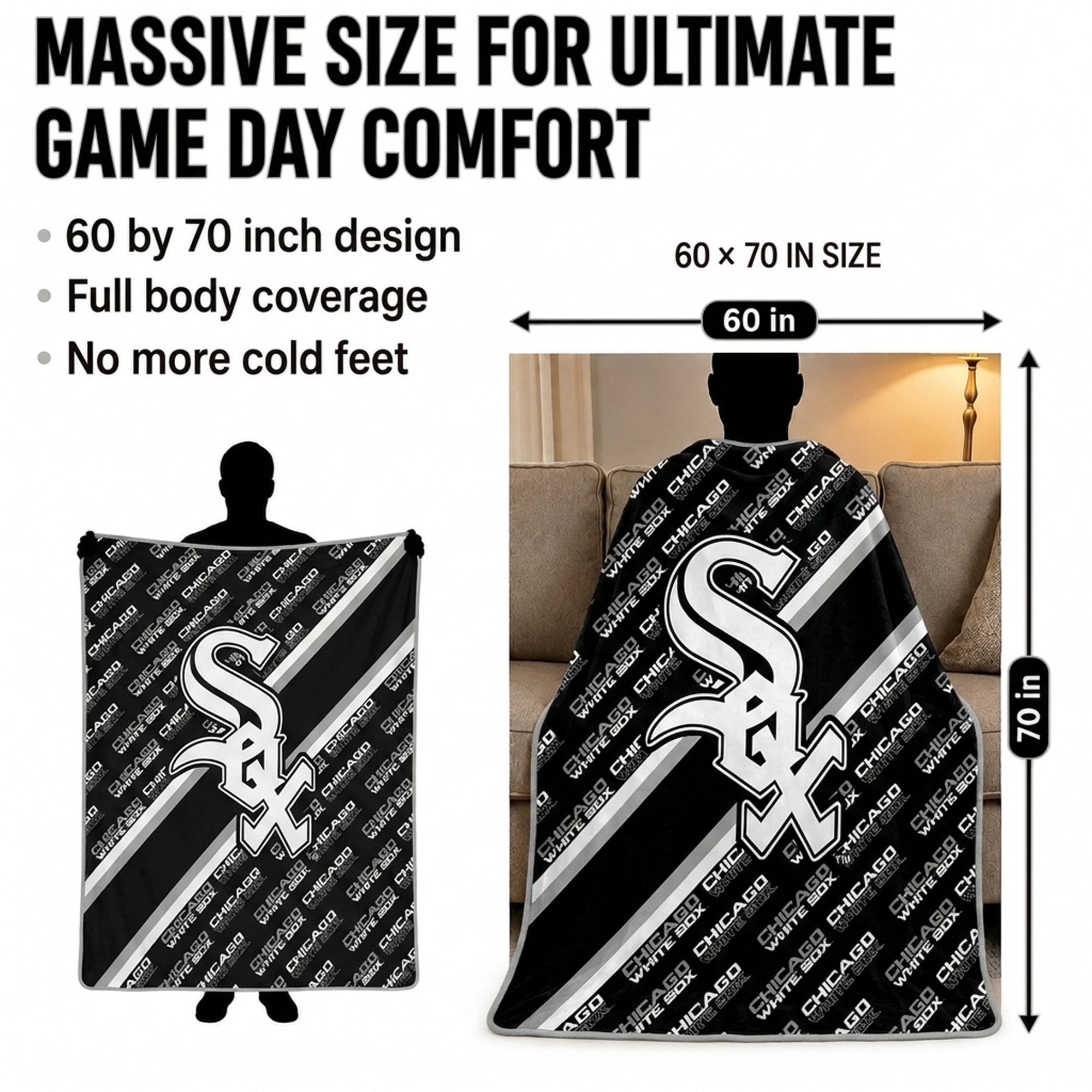 Pegasus Chicago White Sox 60" x 70" Diagonal Lined Wordmark Ultra Soft Blanket