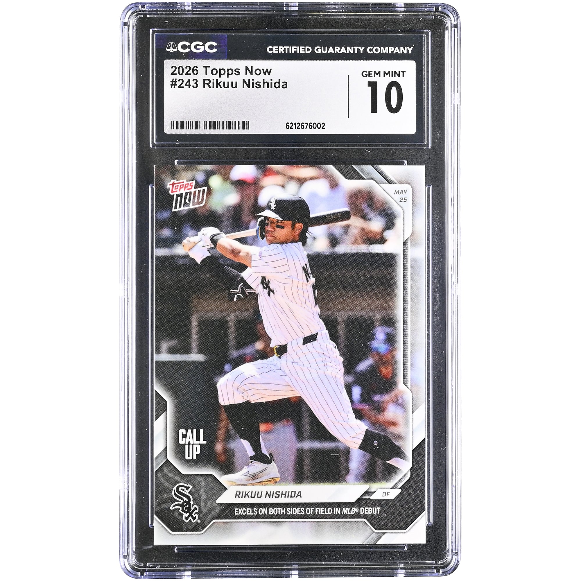 Carte Rikuu Nishida Chicago White Sox 2026 Topps Now Call Up #243, authentifiée CGC, état neuf (GEM MINT 10).