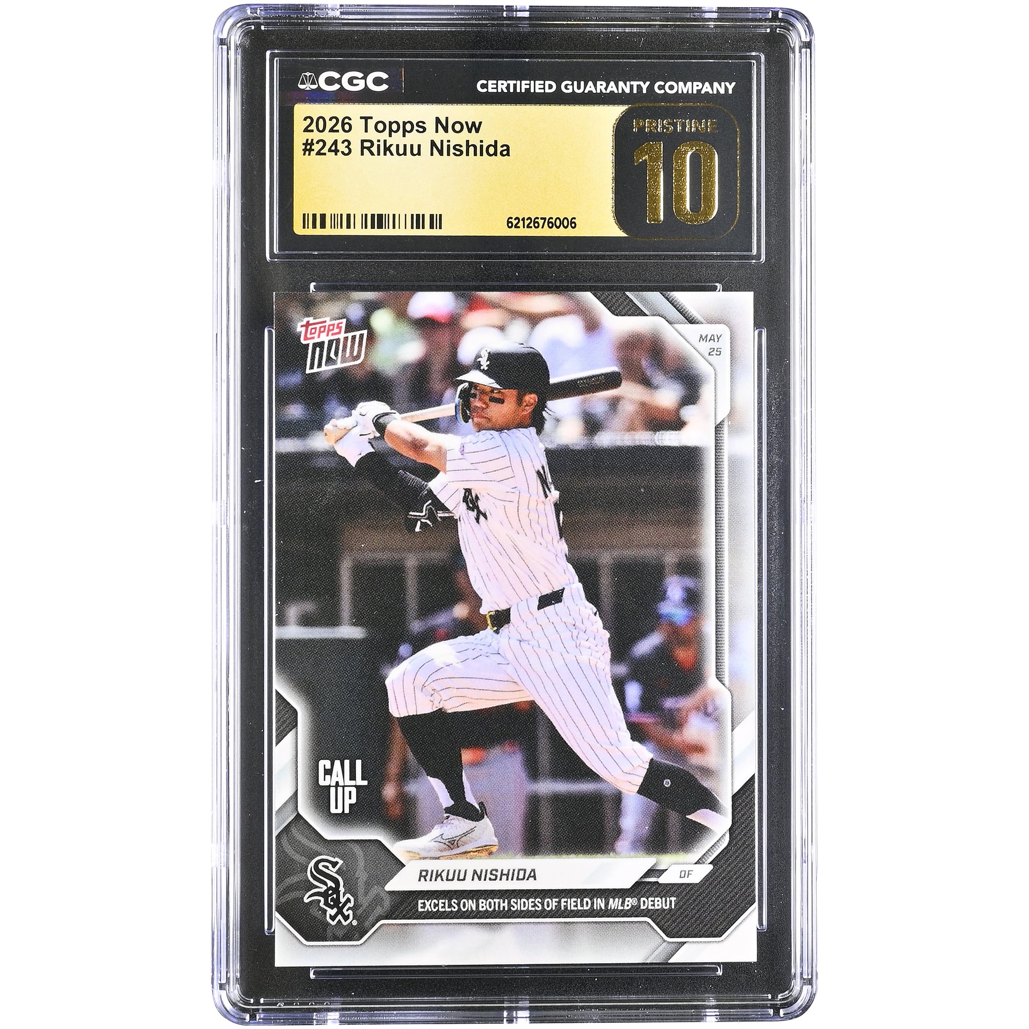 Carte Rikuu Nishida Chicago White Sox 2026 Topps Now Call Up #243, authentifiée CGC, état PRISTINE 10