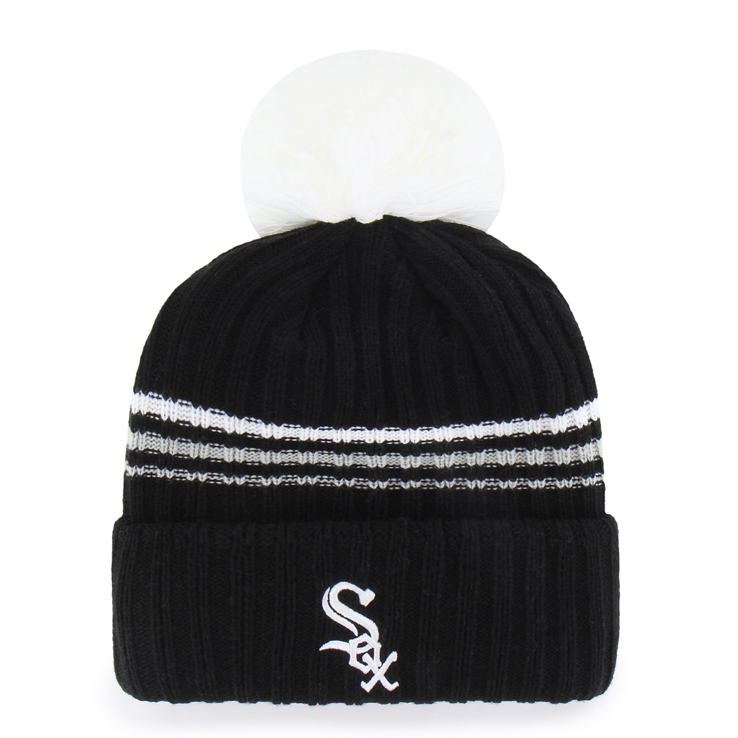 Bonnet à revers en maille duveteuse avec pompon, modèle 47 noir des Chicago White Sox.