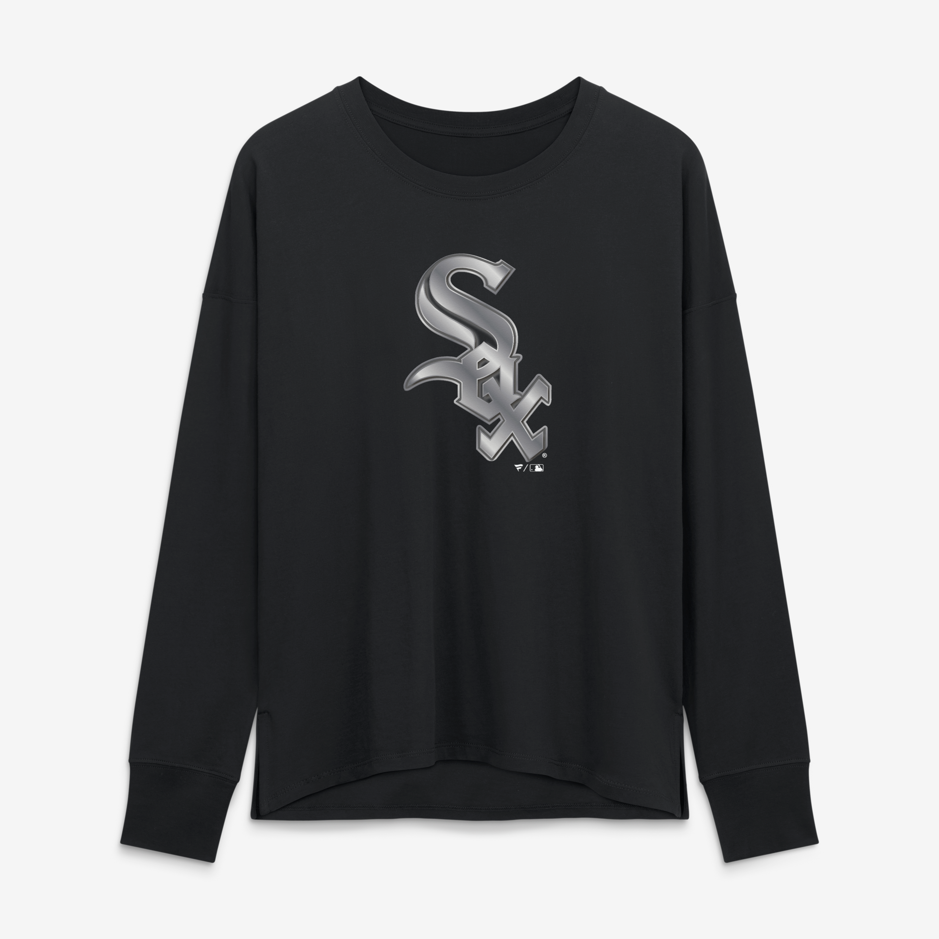 T-shirt à manches longues noir pour femme avec mascotte métallique des Chicago White Sox
