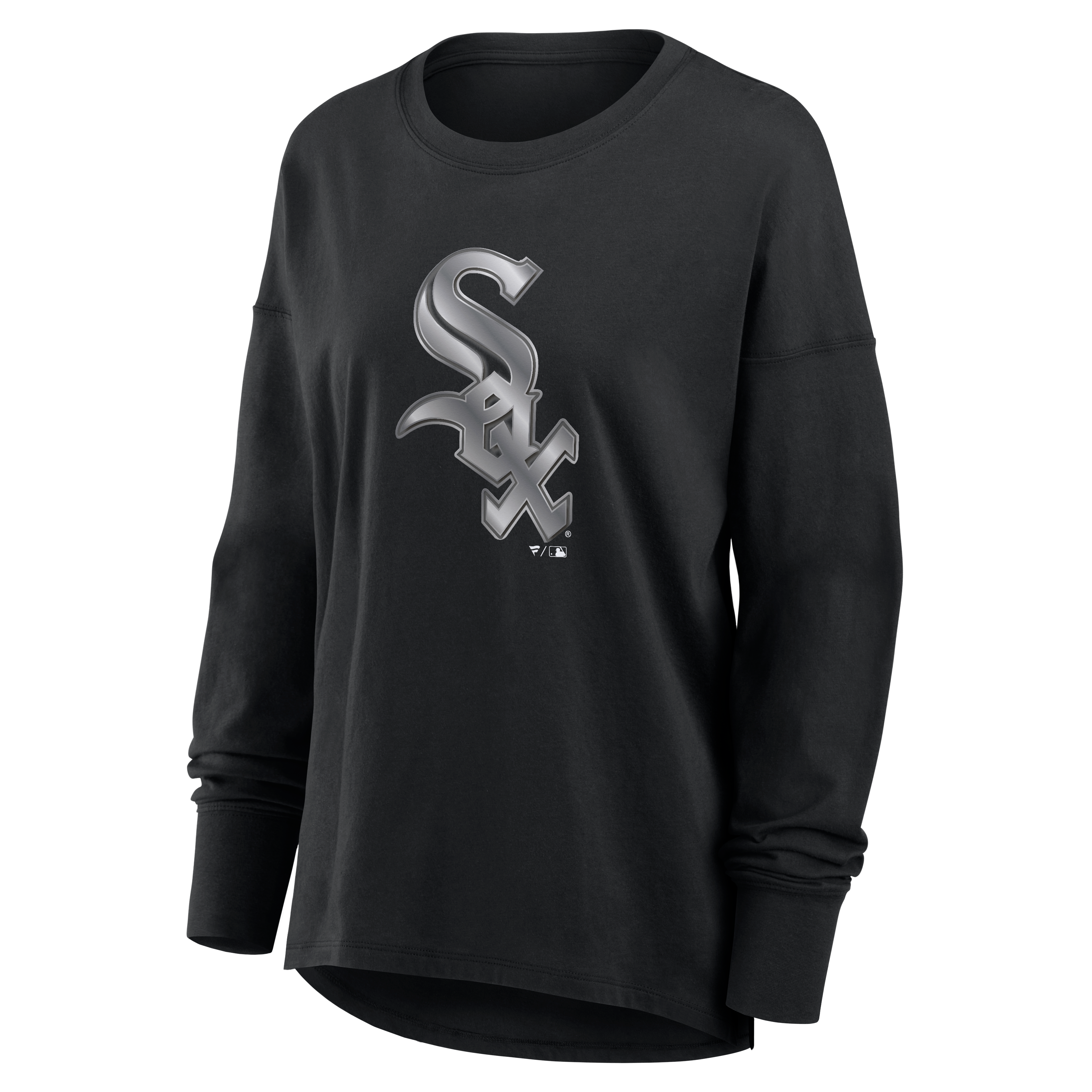 T-shirt à manches longues noir pour femme avec mascotte métallique des Chicago White Sox