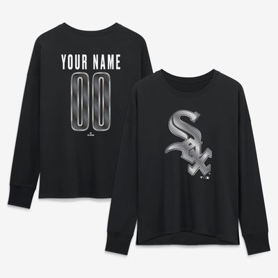Chicago White Sox Women's Metallic Mascot Personalized Name & Number Long Sleeve T-Shirt - Black