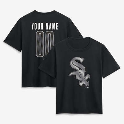 Chicago White Sox Women's Metallic Mascot Personalized Name & Number T-Shirt - Black