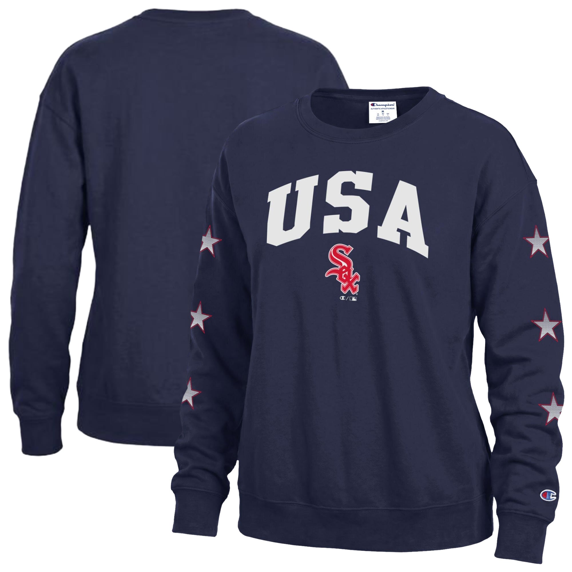 Women's Champion Navy Chicago White Sox Americana Fleece Crewneck Sweatshirt