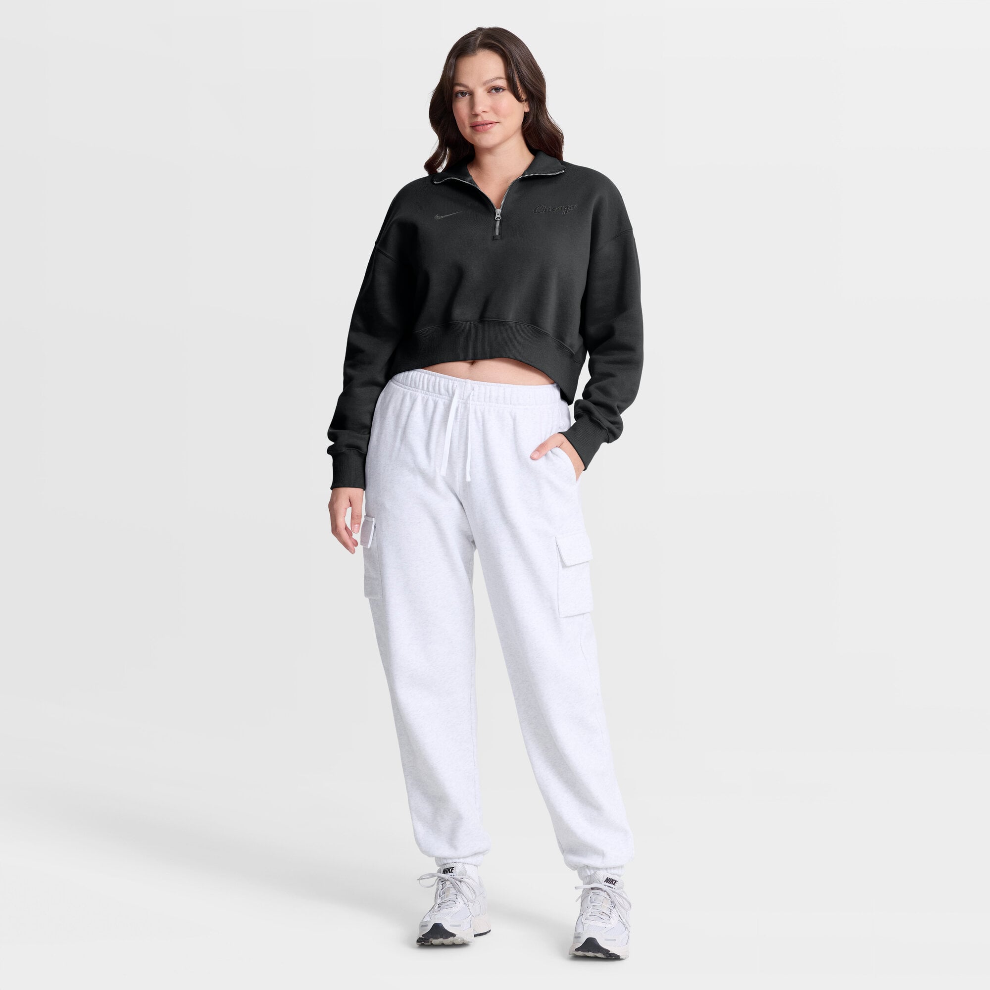Sweat-shirt court à col zippé Nike Chicago White Sox noir oversize en polaire Phoenix pour femme