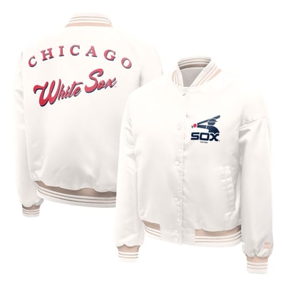 Chicago White Sox Starter Women's Fashion Script Satin Full-Snap Varsity Jacket - Cream